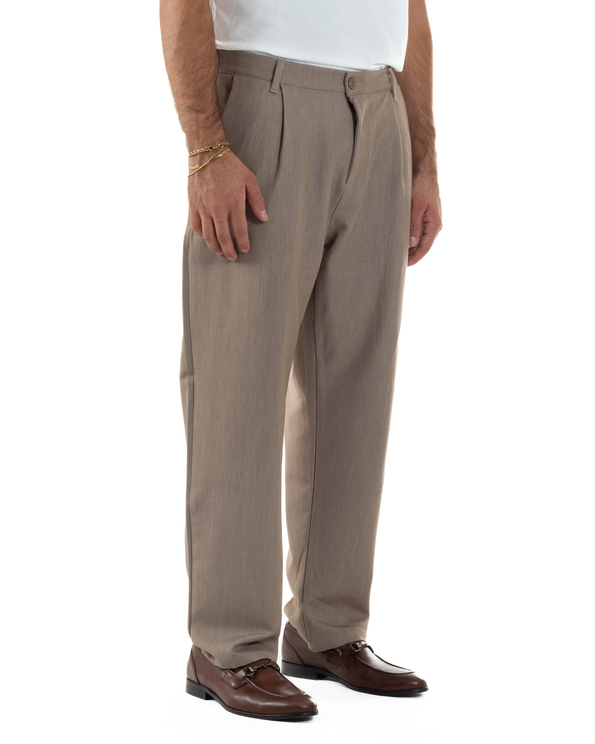 Abito Uomo Doppiopetto Viscosa Pantaloni Baggy Beige Melangiato AE1191A