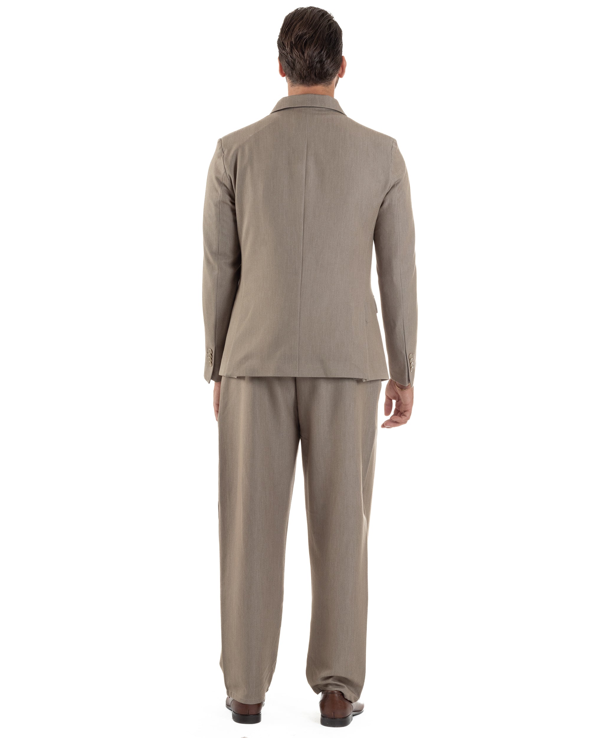 Abito Uomo Doppiopetto Viscosa Pantaloni Baggy Beige Melangiato AE1191A