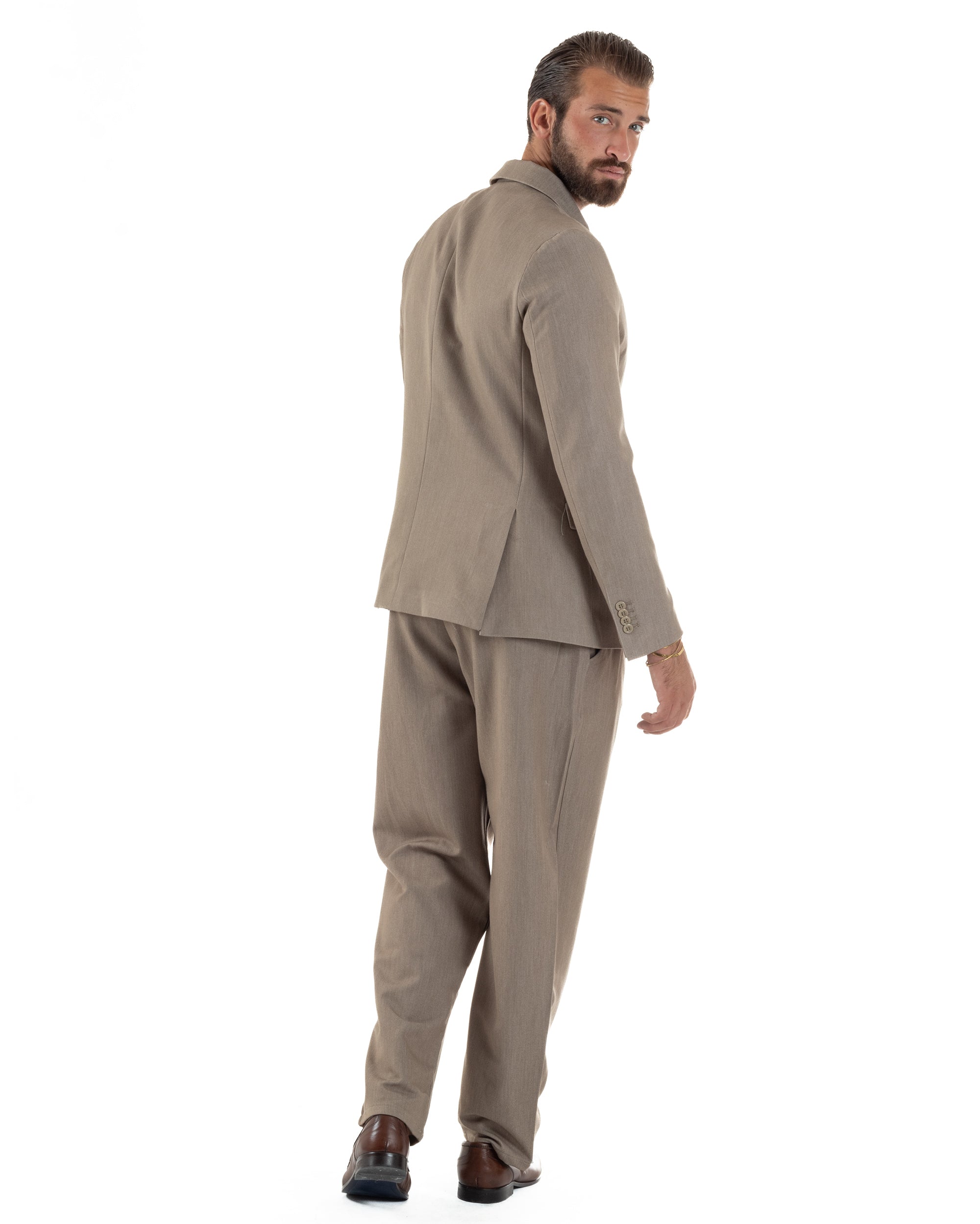 Abito Uomo Doppiopetto Viscosa Pantaloni Baggy Beige Melangiato AE1191A