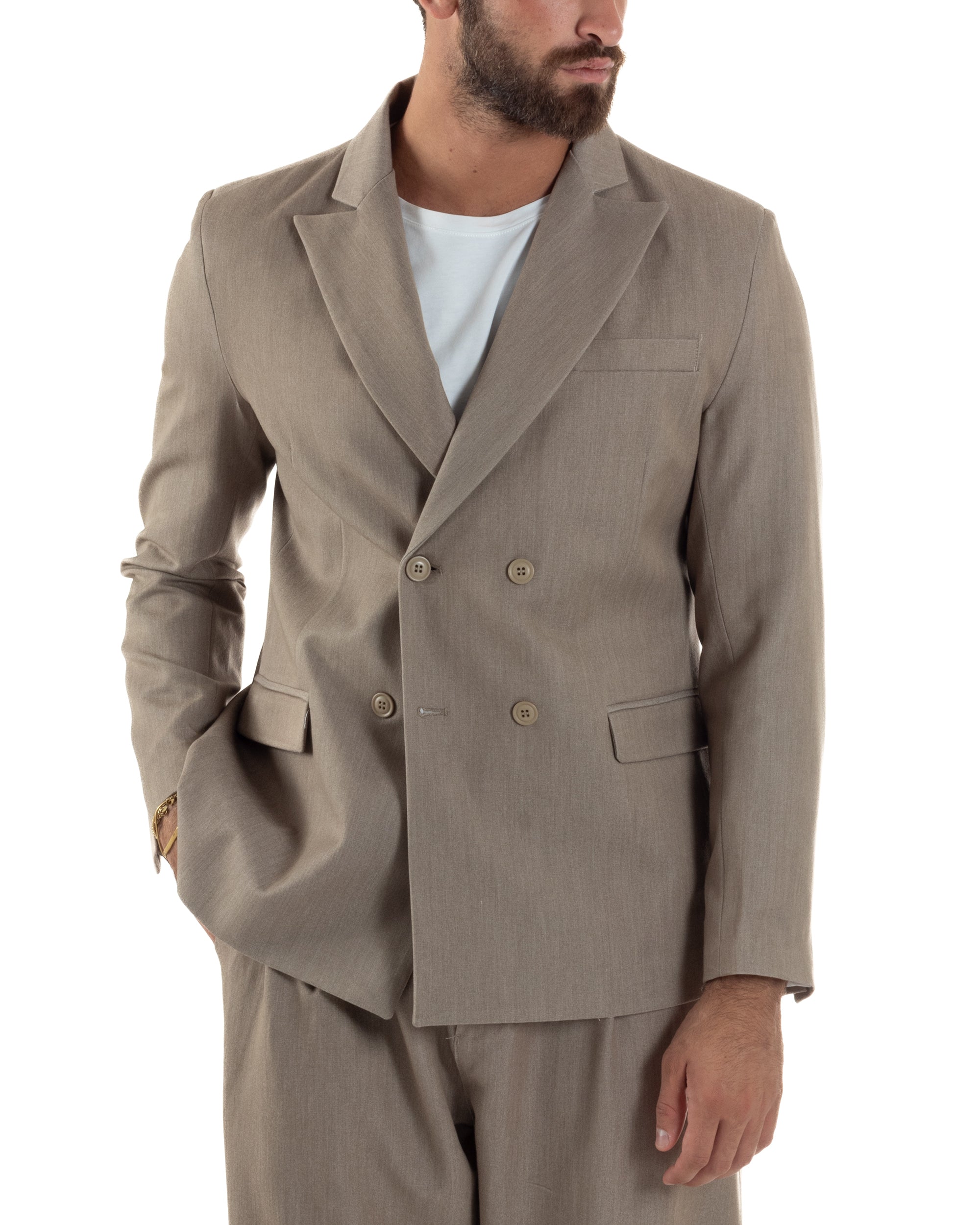 Abito Uomo Doppiopetto Viscosa Pantaloni Baggy Beige Melangiato AE1191A