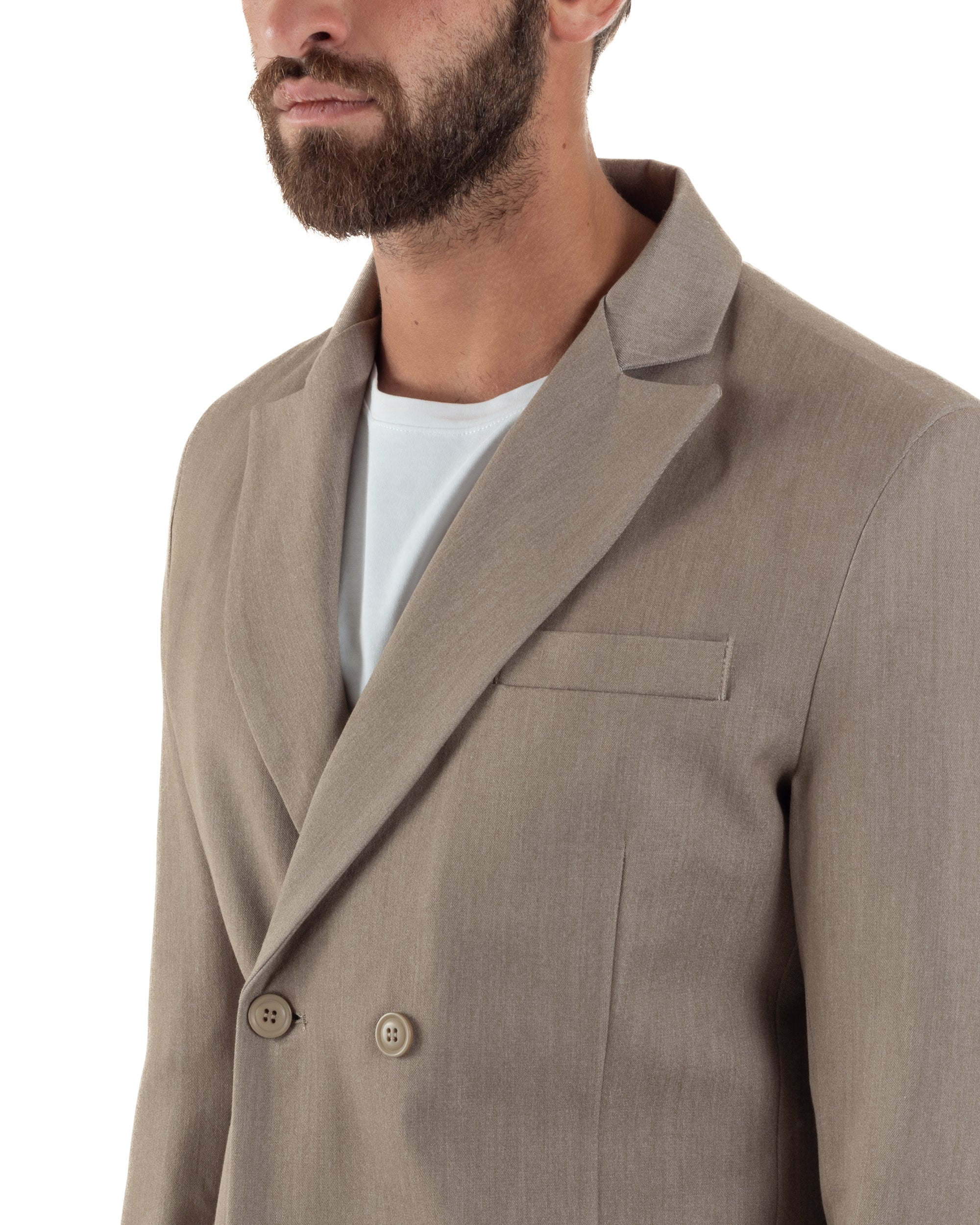 Abito Uomo Doppiopetto Viscosa Pantaloni Baggy Beige Melangiato AE1191A