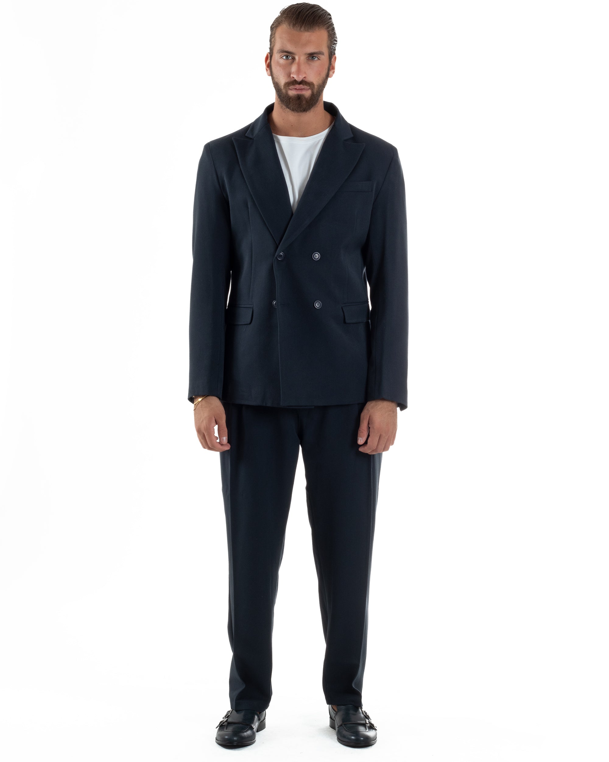 Abito Uomo Doppiopetto Viscosa Pantaloni Baggy Blu AE1192A