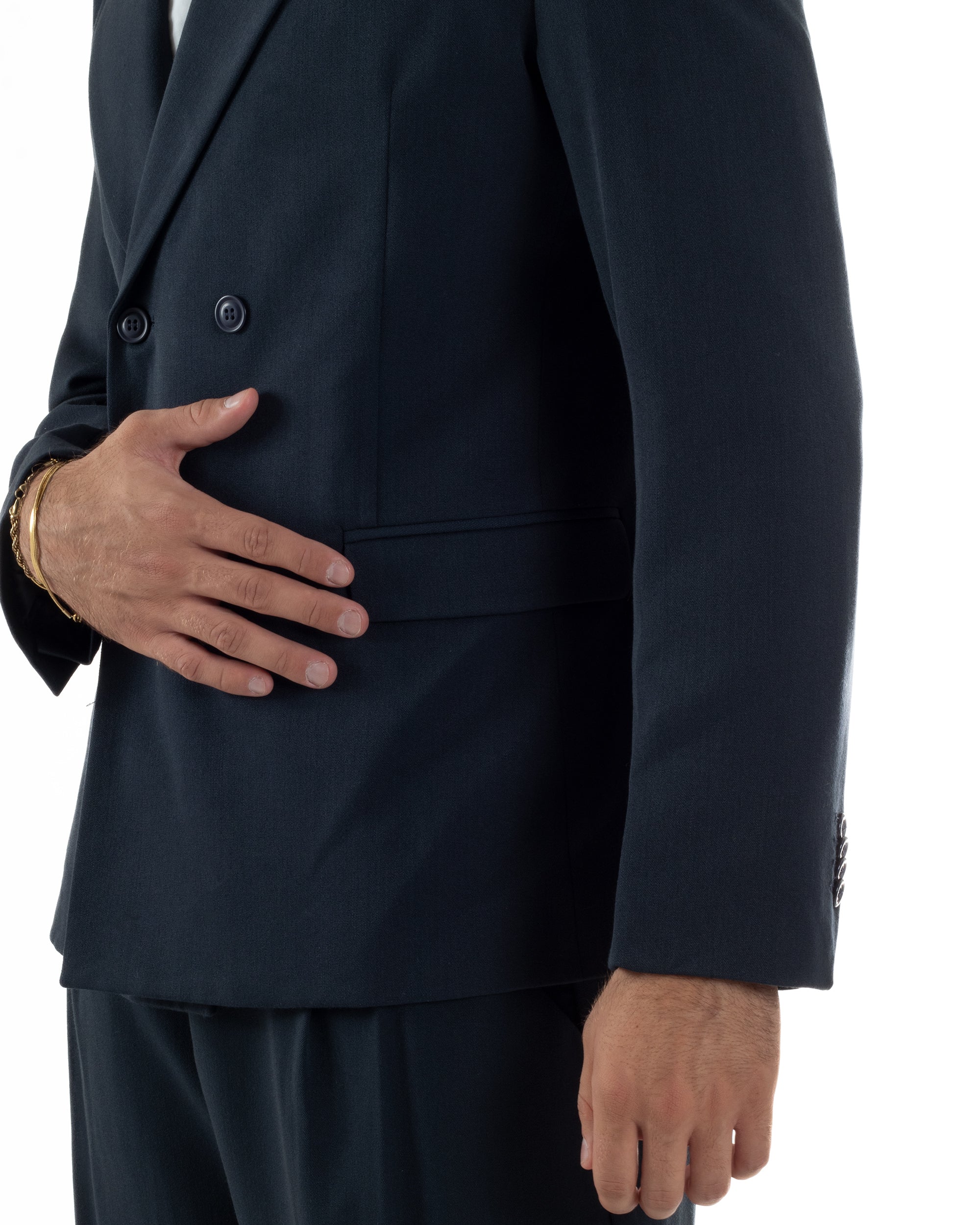 Abito Uomo Doppiopetto Viscosa Pantaloni Baggy Blu AE1192A