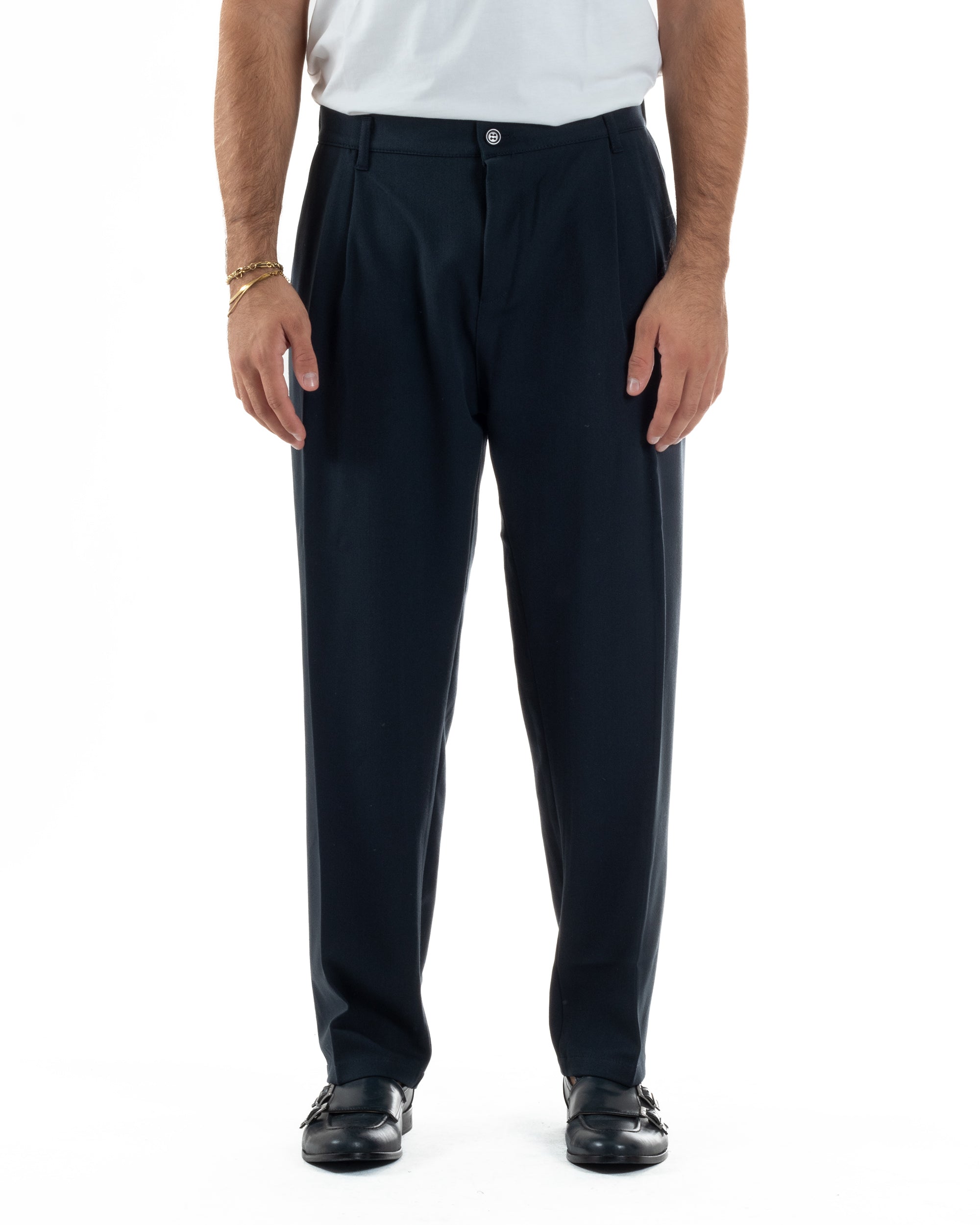Abito Uomo Doppiopetto Viscosa Pantaloni Baggy Blu AE1192A