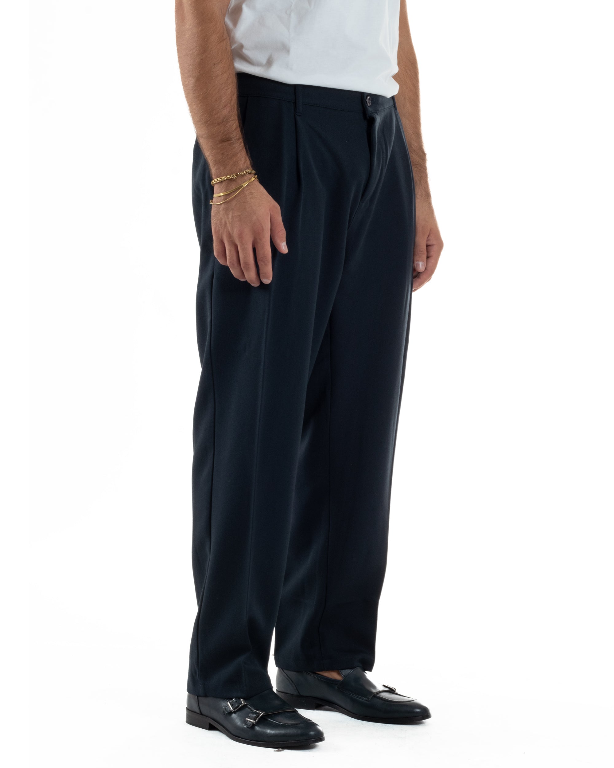 Abito Uomo Doppiopetto Viscosa Pantaloni Baggy Blu AE1192A