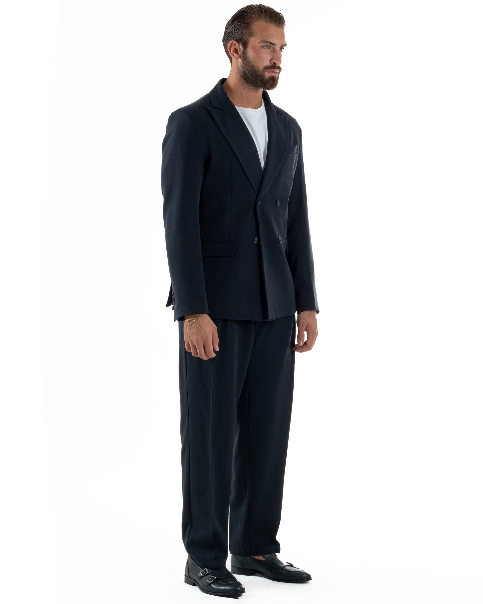 Abito Uomo Doppiopetto Viscosa Pantaloni Baggy Blu AE1192A