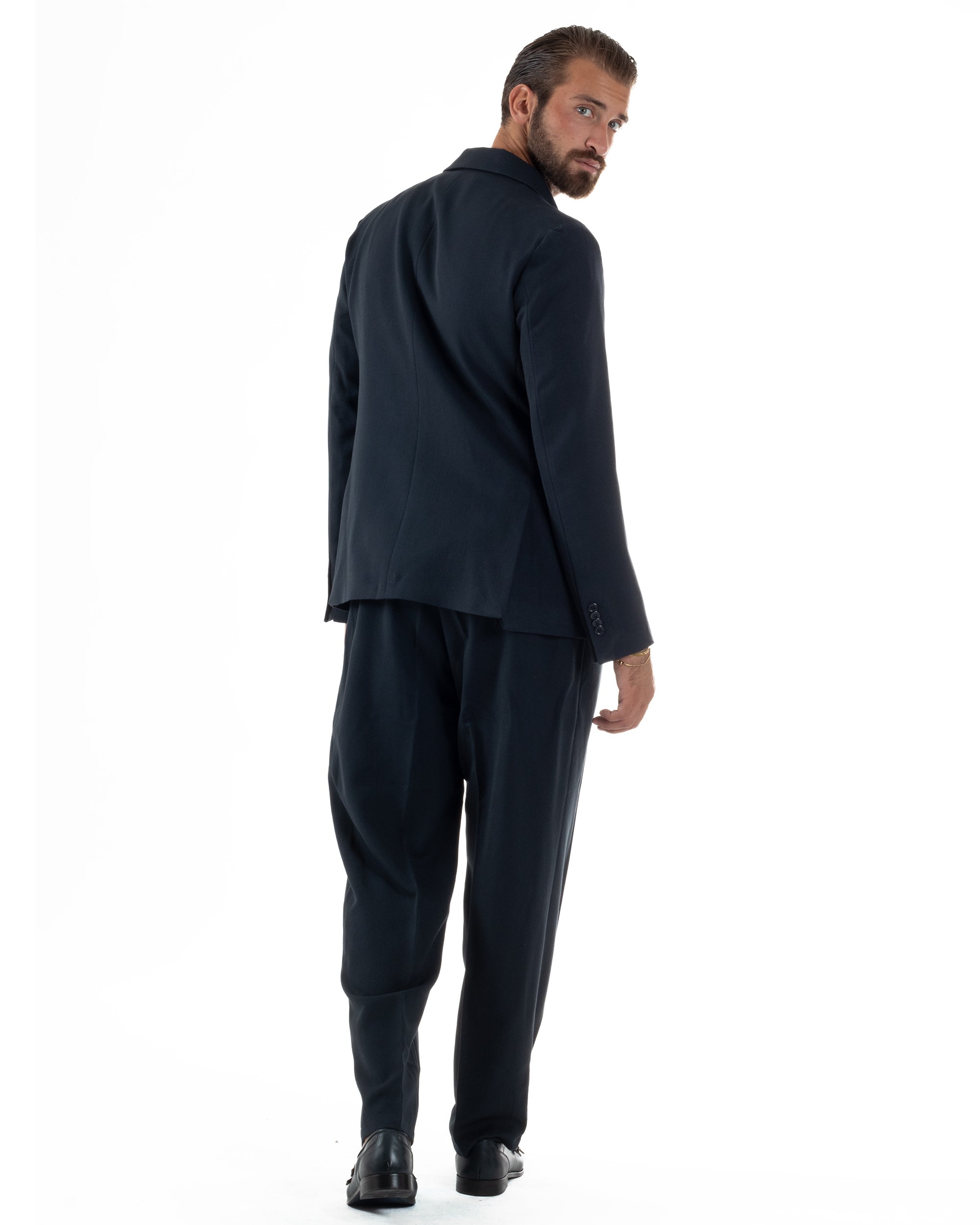 Abito Uomo Doppiopetto Viscosa Pantaloni Baggy Blu AE1192A