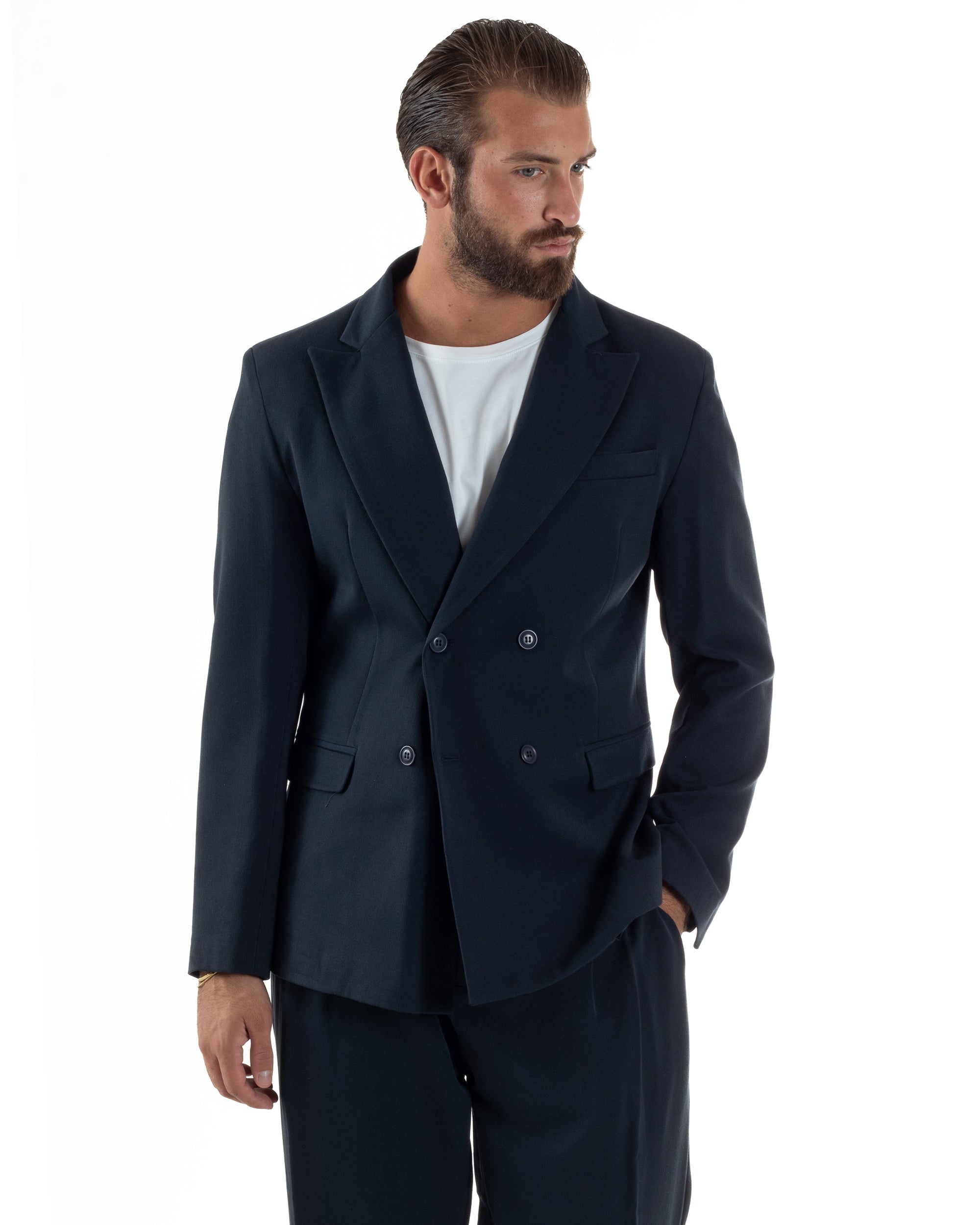 Abito Uomo Doppiopetto Viscosa Pantaloni Baggy Blu AE1192A