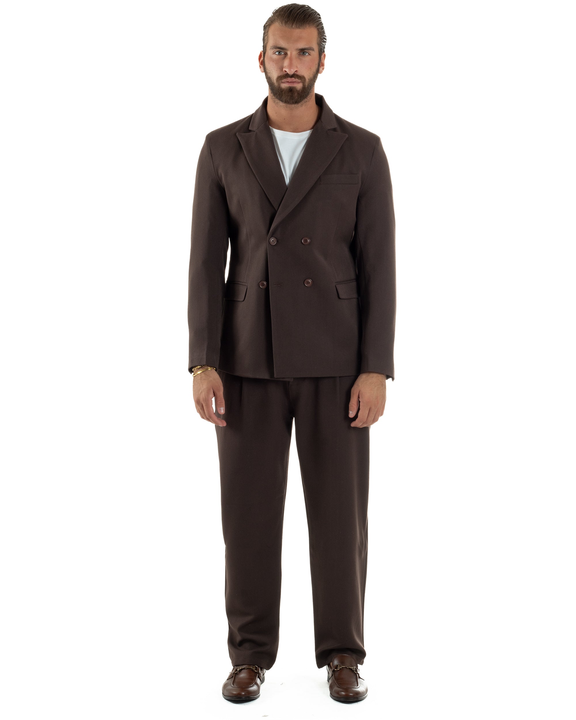 Abito Uomo Doppiopetto Viscosa Pantaloni Baggy Marrone AE1193A
