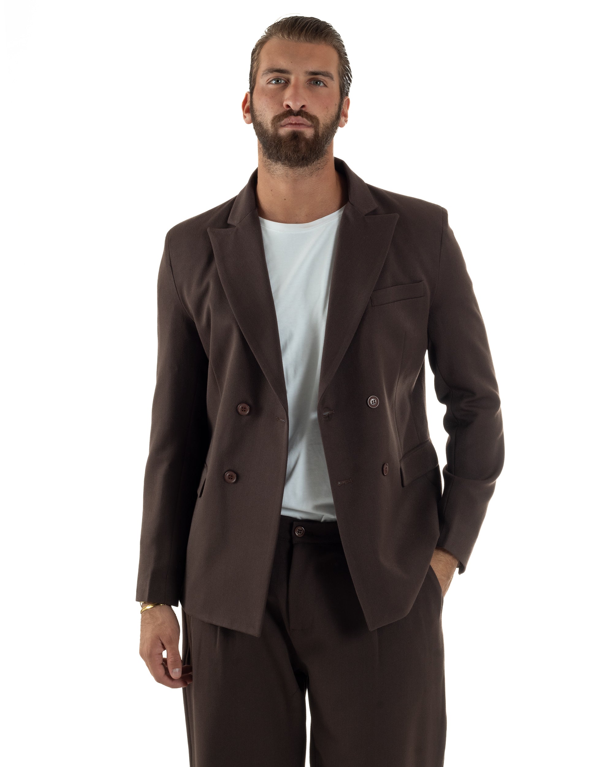 Abito Uomo Doppiopetto Viscosa Pantaloni Baggy Marrone AE1193A