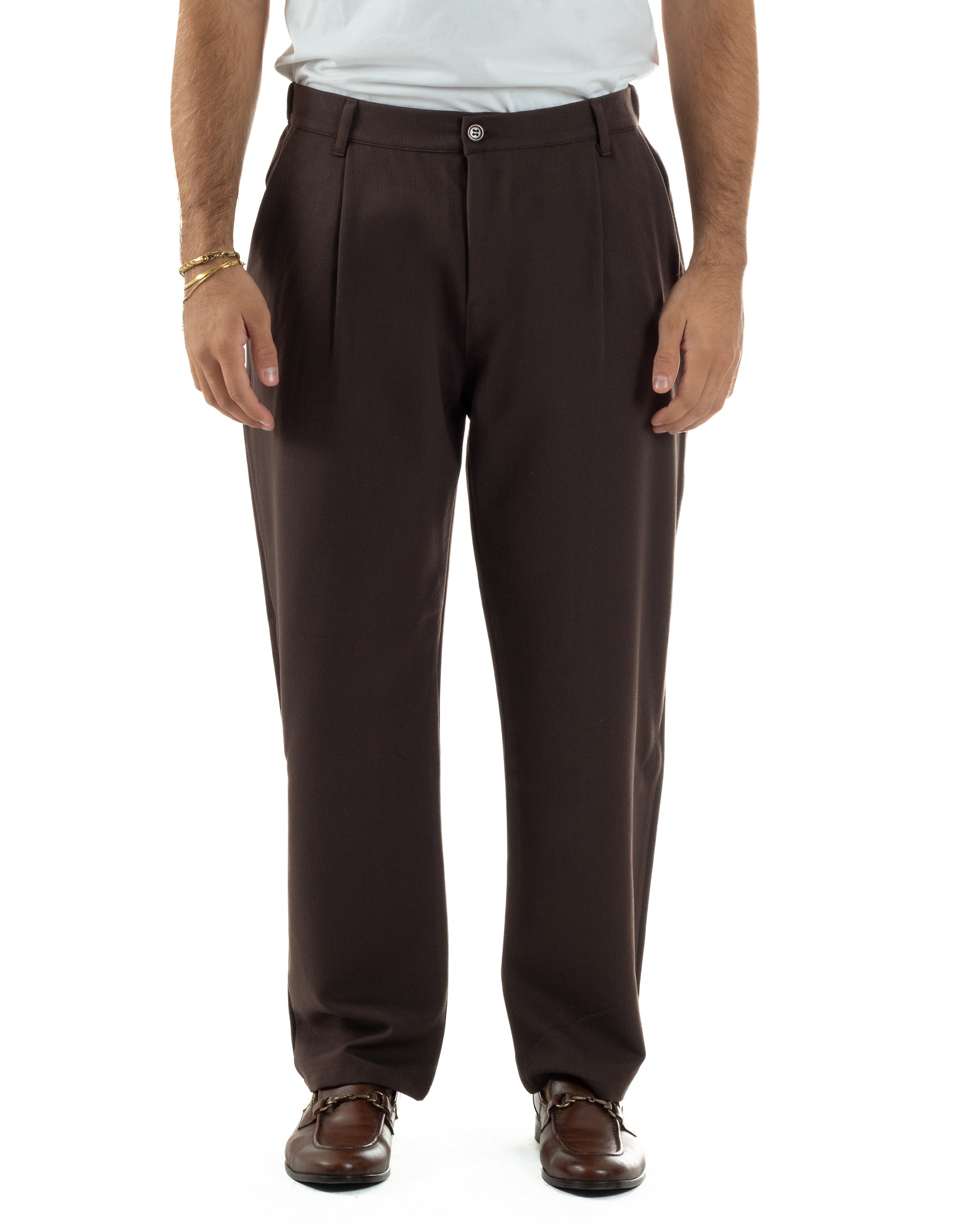 Abito Uomo Doppiopetto Viscosa Pantaloni Baggy Marrone AE1193A