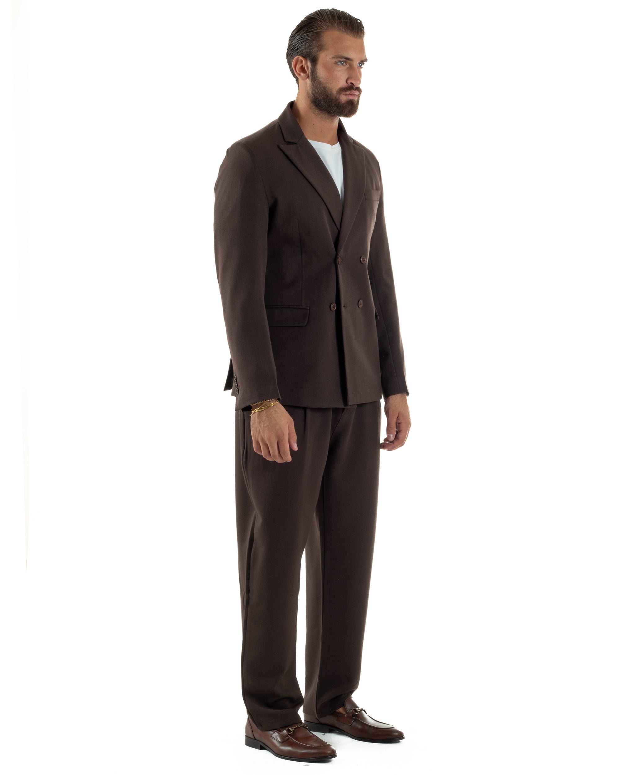 Abito Uomo Doppiopetto Viscosa Pantaloni Baggy Marrone AE1193A