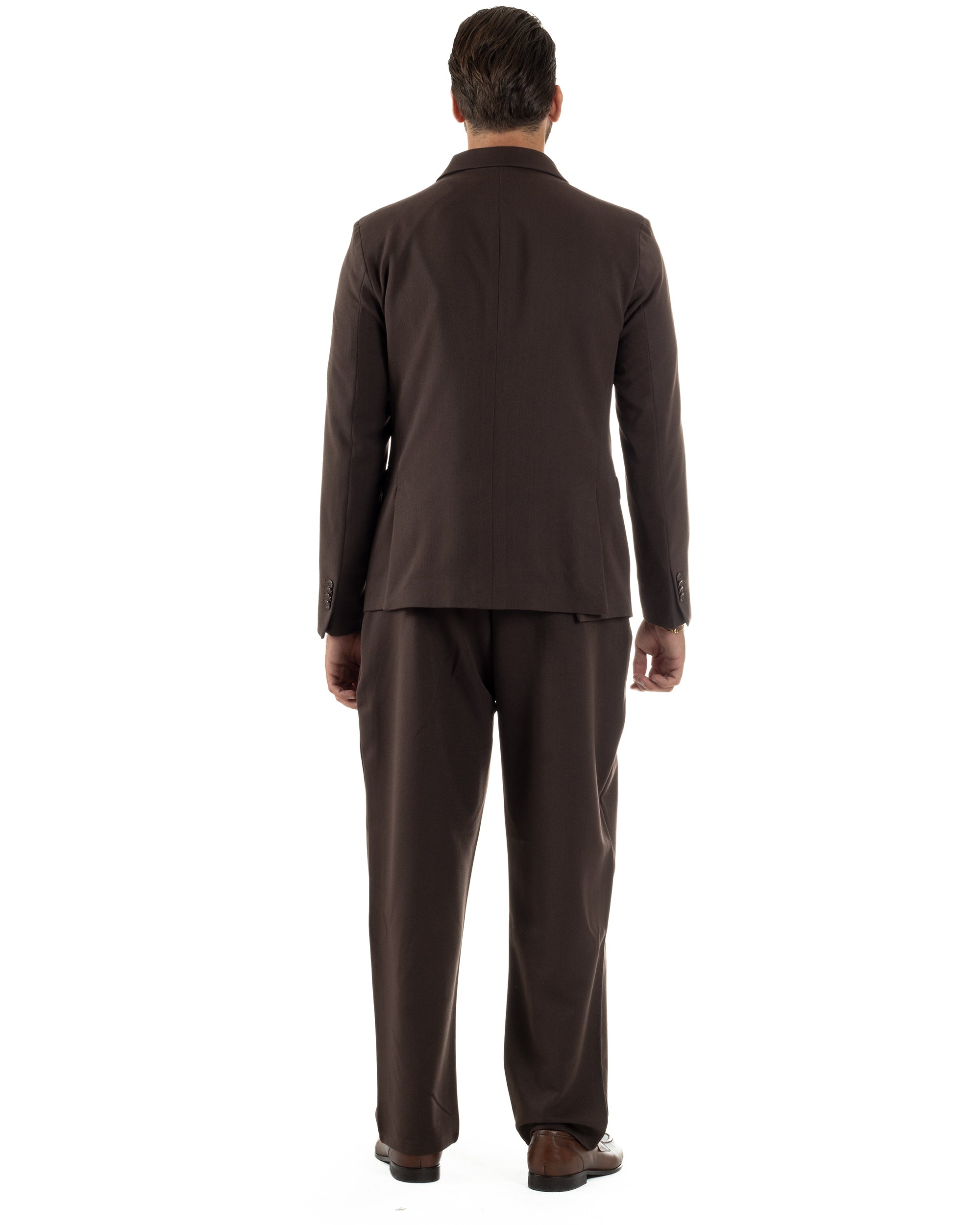 Abito Uomo Doppiopetto Viscosa Pantaloni Baggy Marrone AE1193A