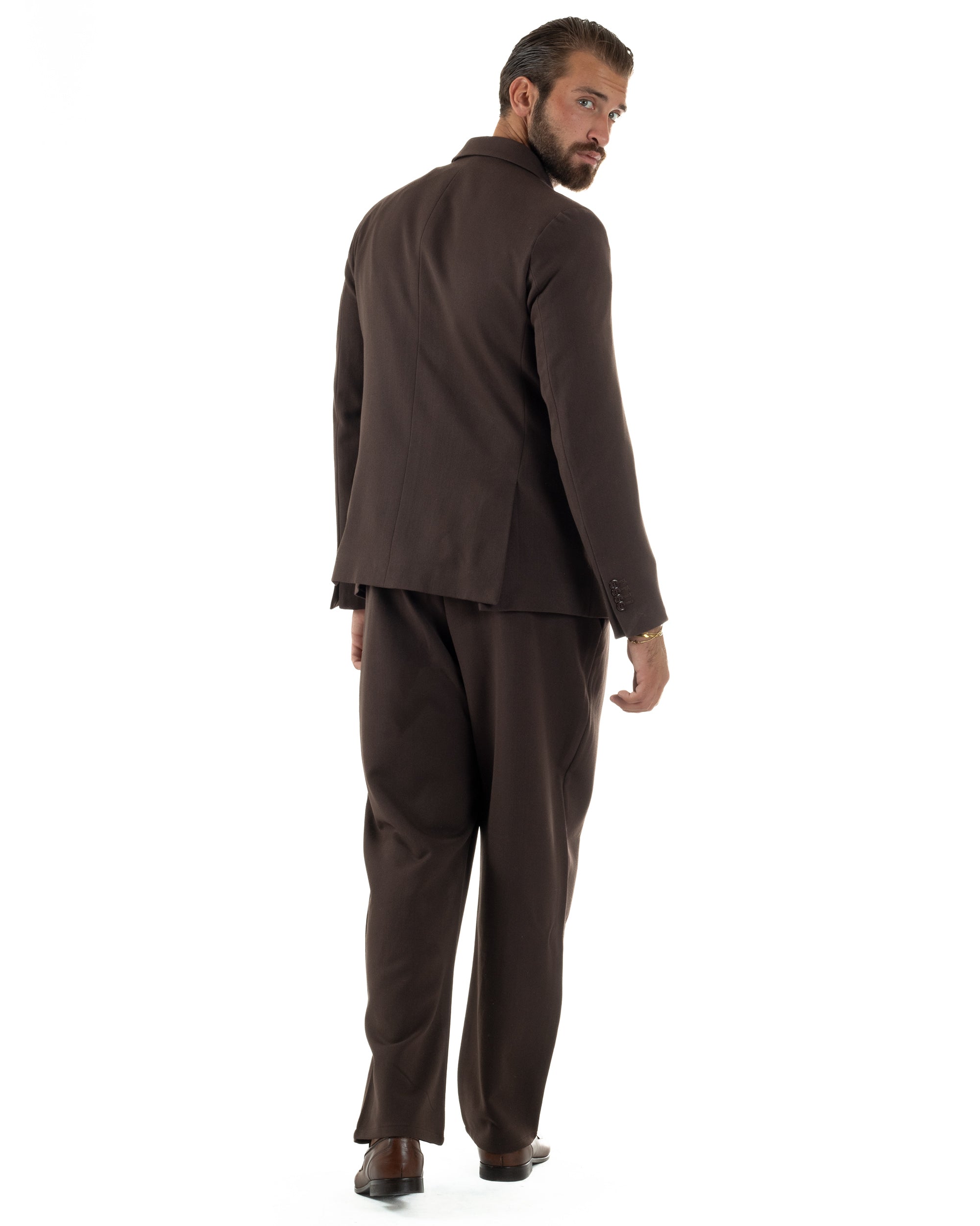 Abito Uomo Doppiopetto Viscosa Pantaloni Baggy Marrone AE1193A