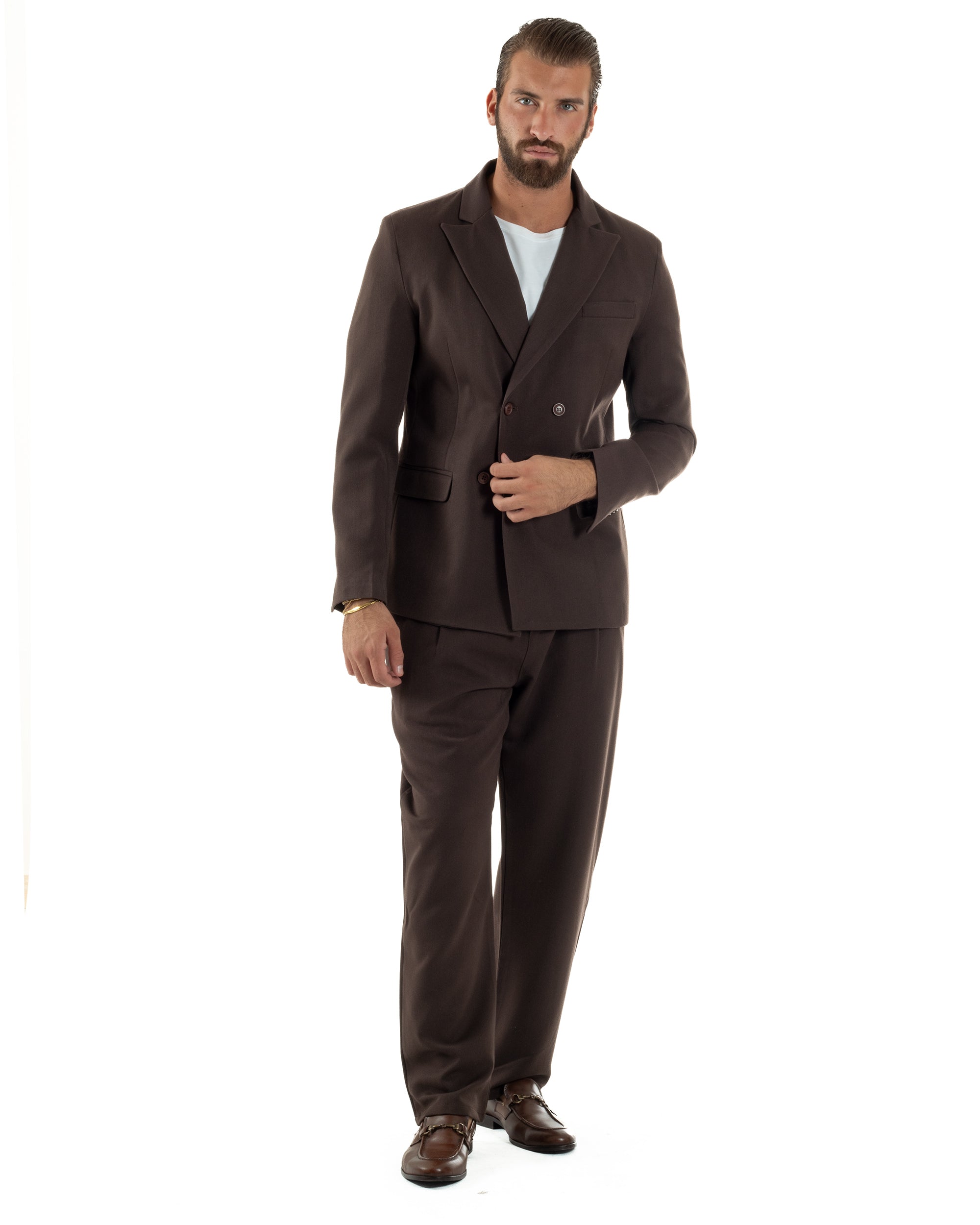 Abito Uomo Doppiopetto Viscosa Pantaloni Baggy Marrone AE1193A