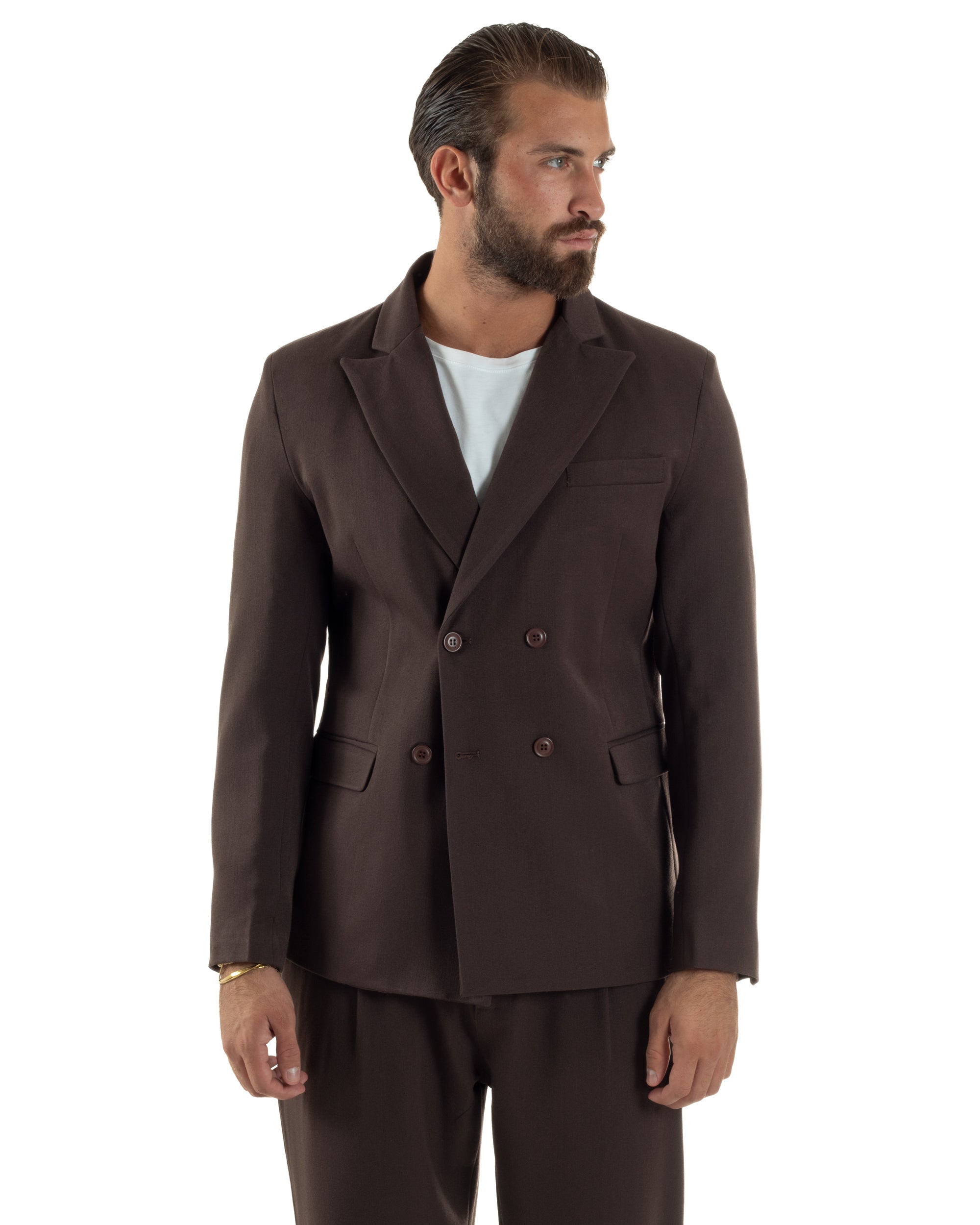 Abito Uomo Doppiopetto Viscosa Pantaloni Baggy Marrone AE1193A
