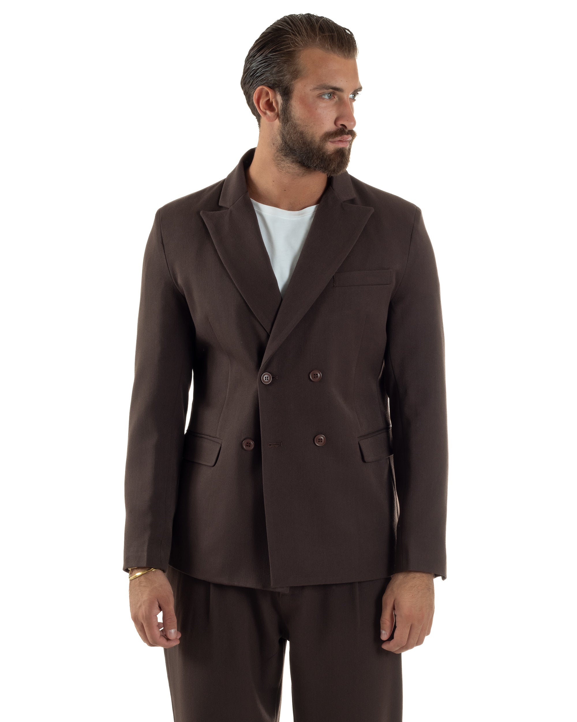 Abito Uomo Doppiopetto Viscosa Pantaloni Baggy Marrone AE1193A