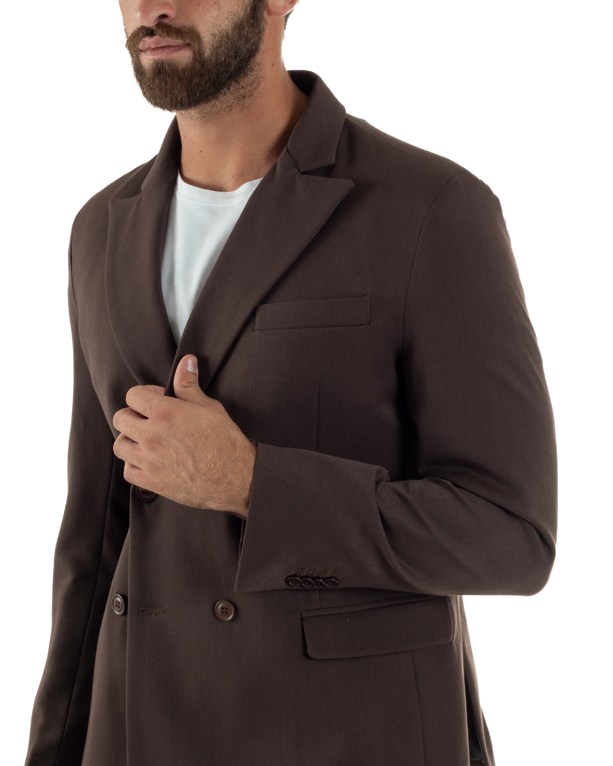 Abito Uomo Doppiopetto Viscosa Pantaloni Baggy Marrone AE1193A