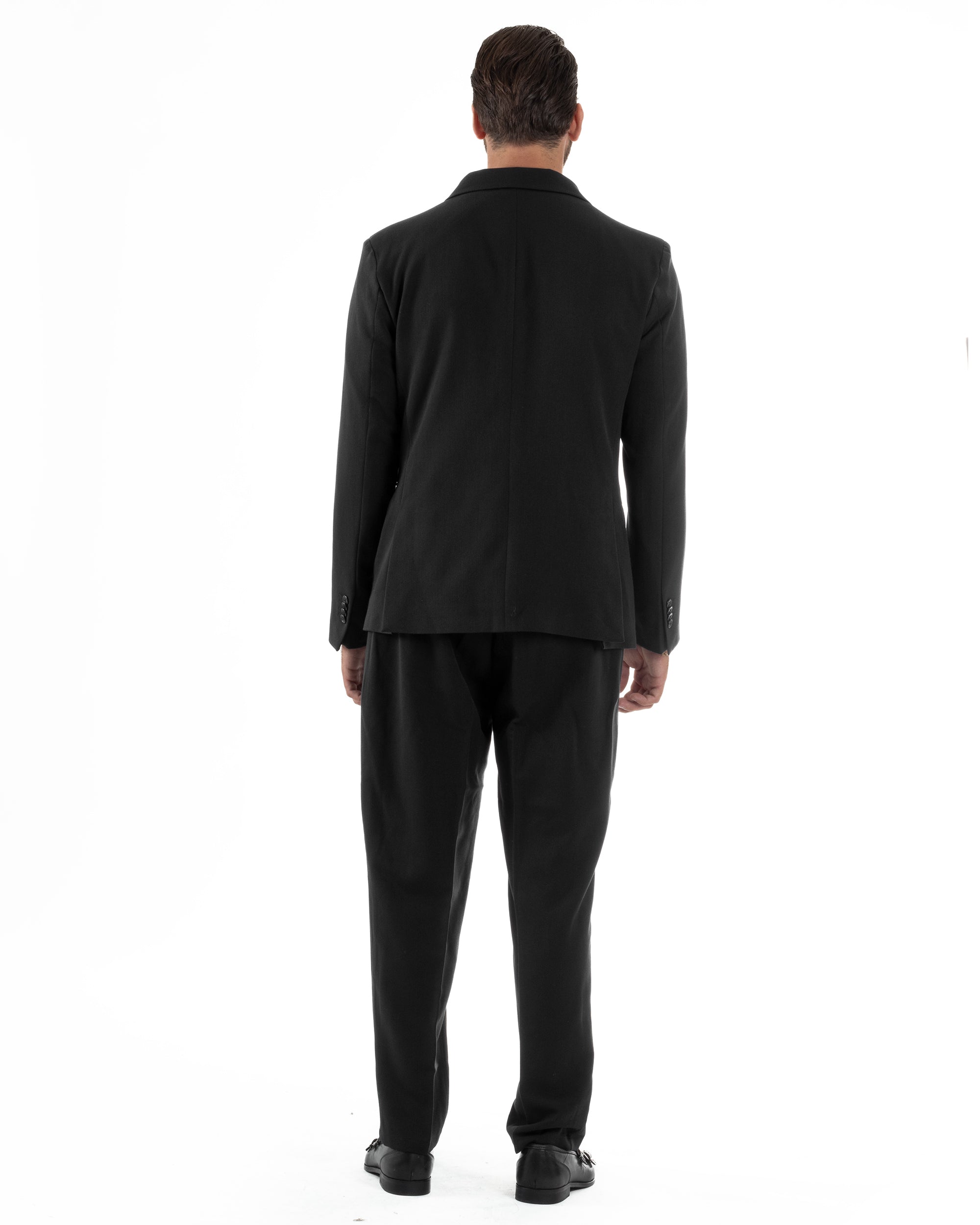 Abito Uomo Doppiopetto Viscosa Pantaloni Baggy Nero AE1194A
