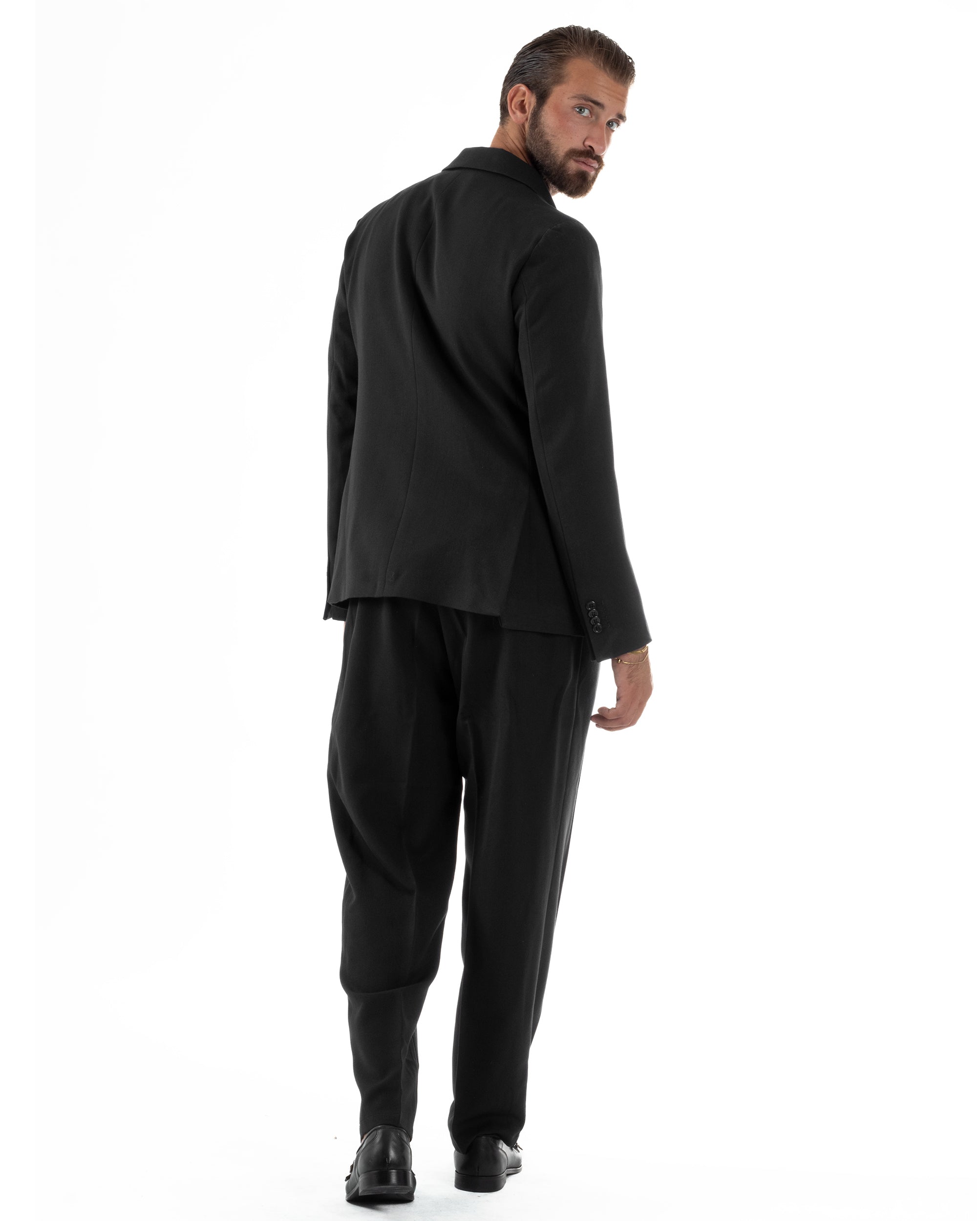 Abito Uomo Doppiopetto Viscosa Pantaloni Baggy Nero AE1194A