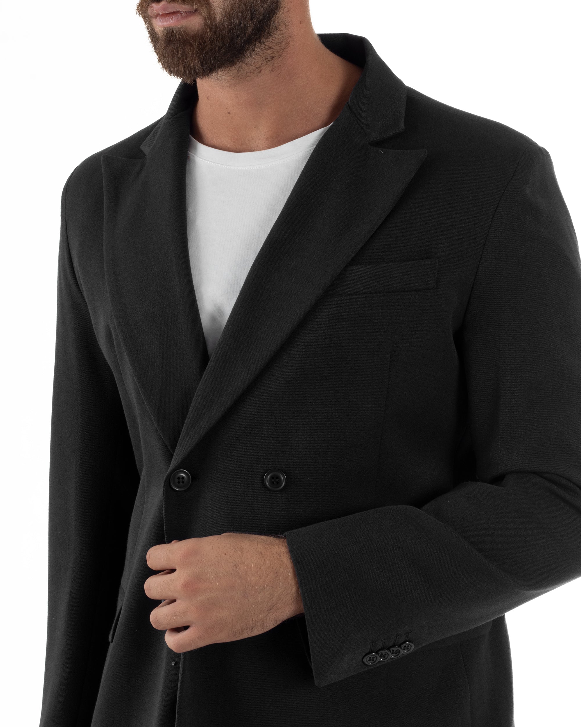 Abito Uomo Doppiopetto Viscosa Pantaloni Baggy Nero AE1194A