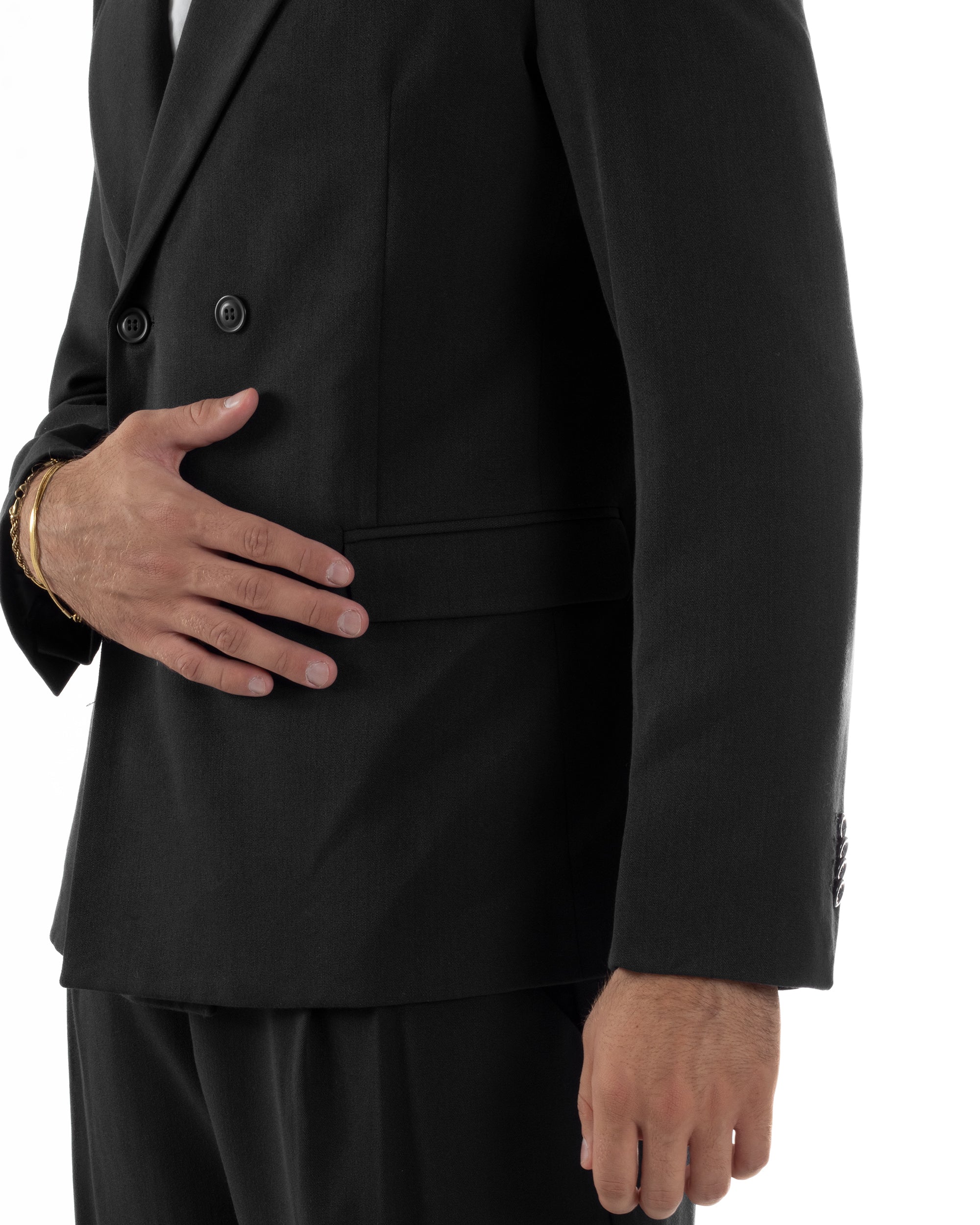 Abito Uomo Doppiopetto Viscosa Pantaloni Baggy Nero AE1194A