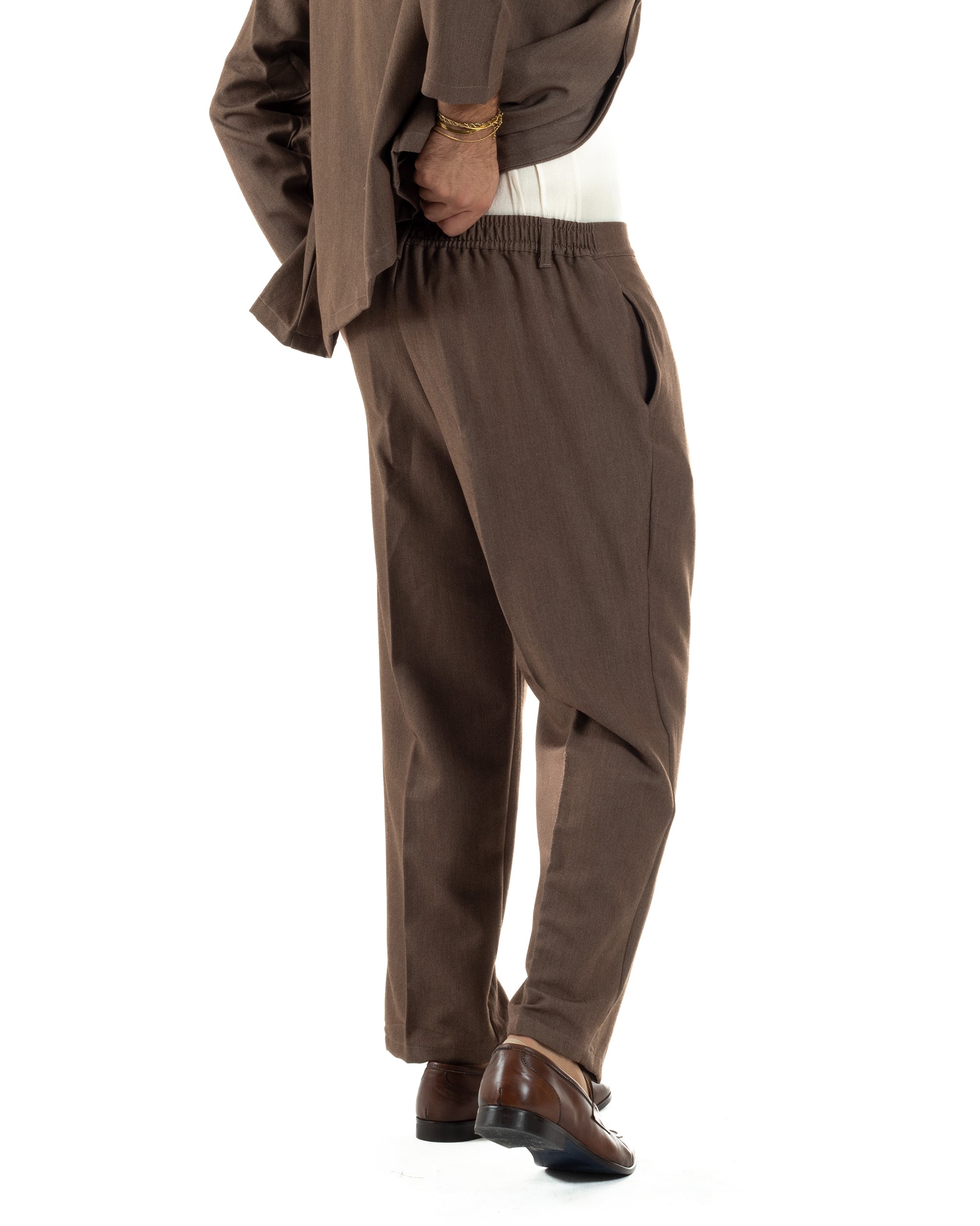 Abito Uomo Viscosa Giacca Doppiopetto Cropped Pantaloni Baggy Marrone AE1195A
