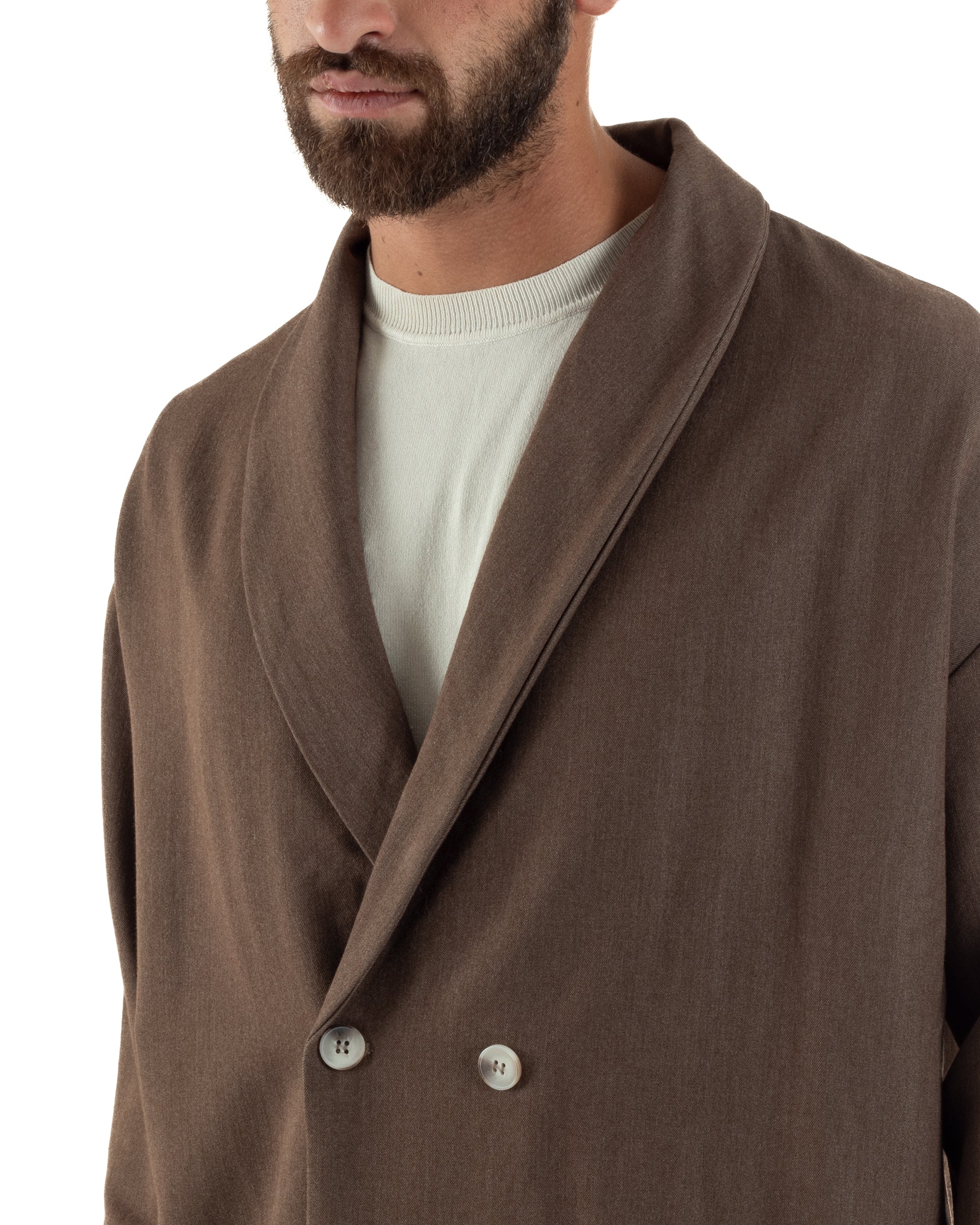 Abito Uomo Viscosa Giacca Doppiopetto Cropped Pantaloni Baggy Marrone AE1195A