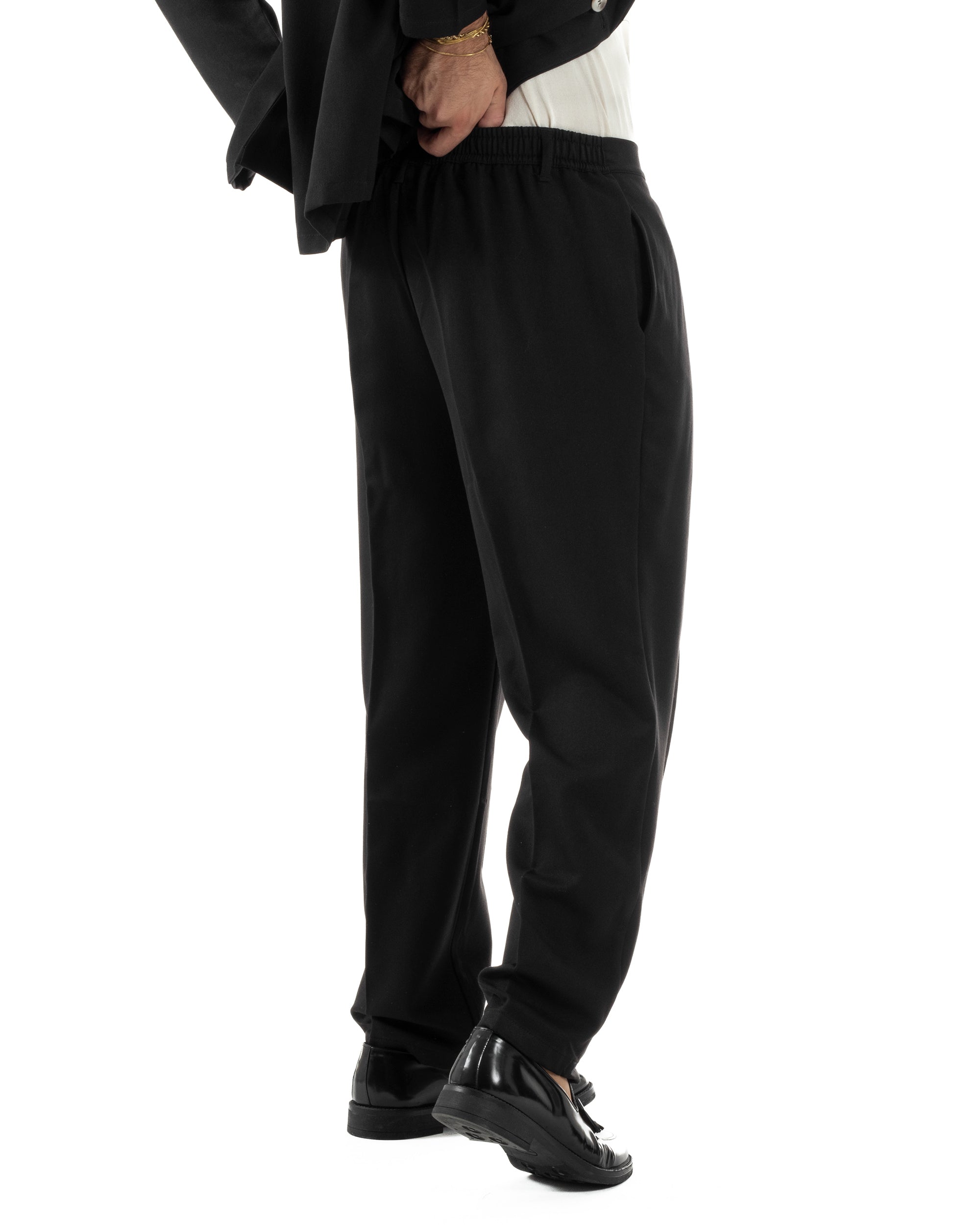 Abito Uomo Viscosa Giacca Doppiopetto Cropped Pantaloni Baggy Nero AE1196A