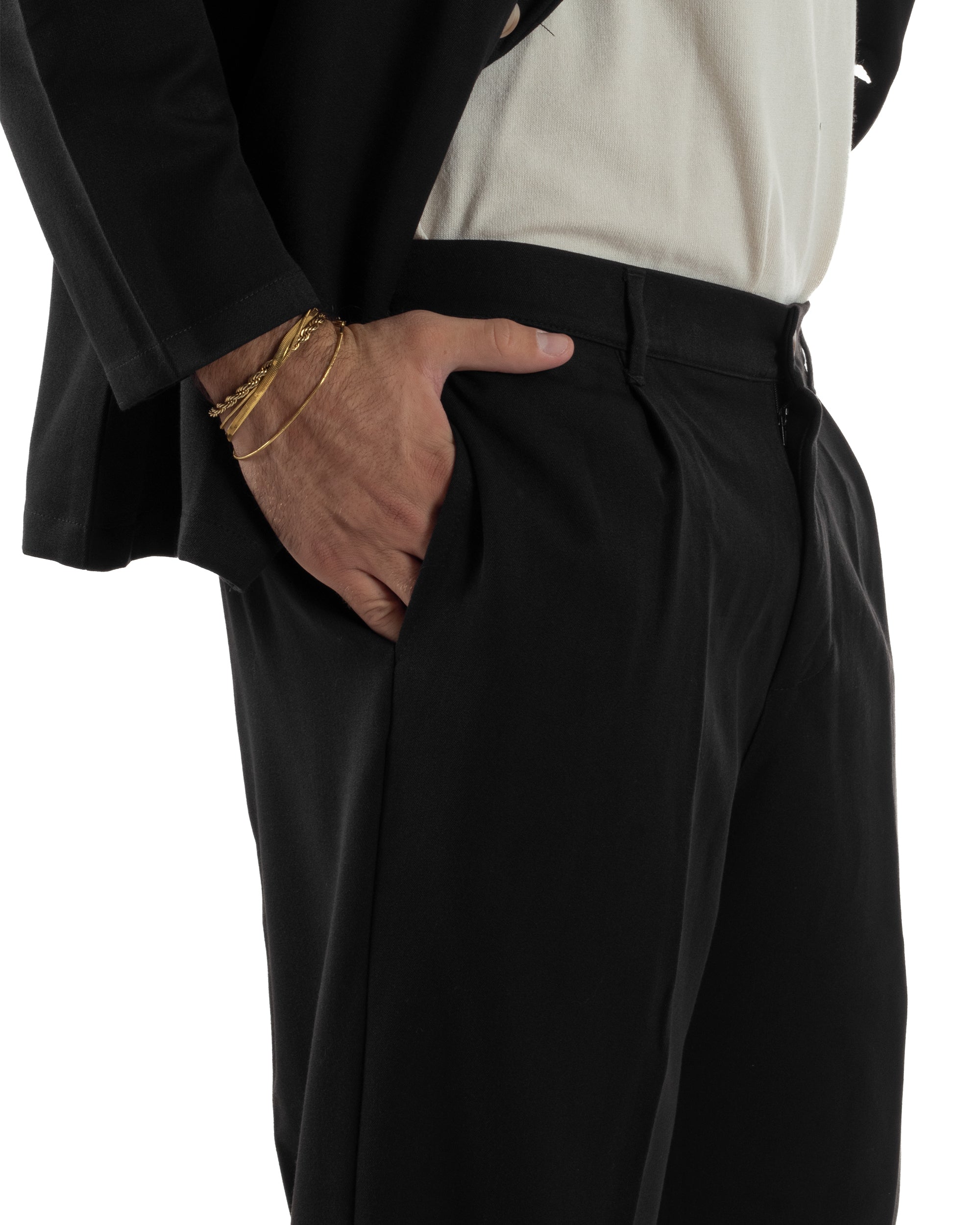 Abito Uomo Viscosa Giacca Doppiopetto Cropped Pantaloni Baggy Nero AE1196A