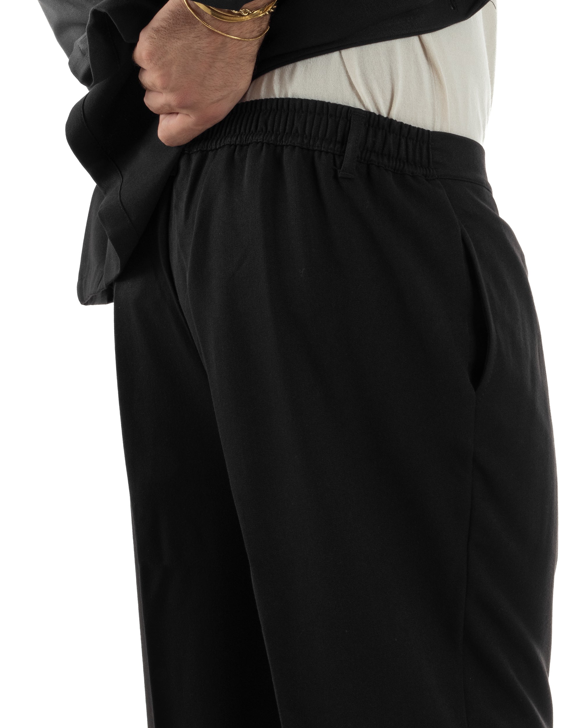 Abito Uomo Viscosa Giacca Doppiopetto Cropped Pantaloni Baggy Nero AE1196A