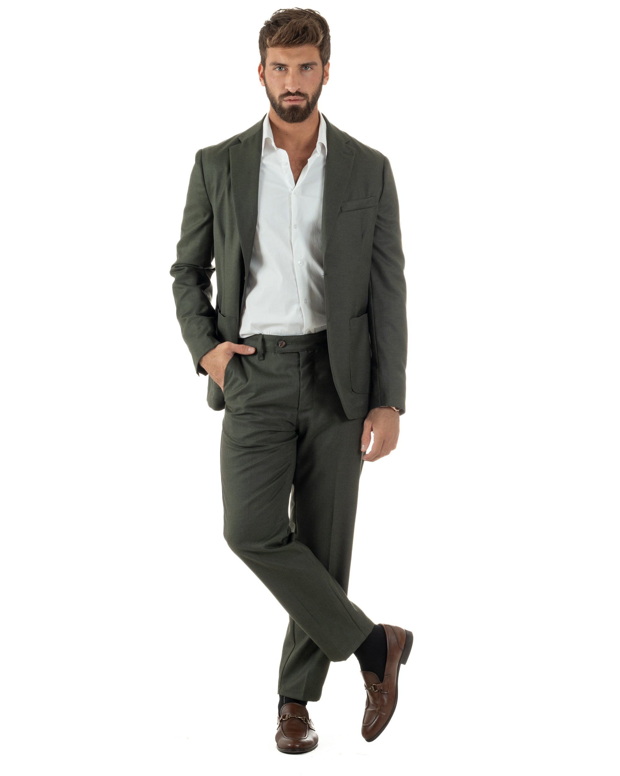 Abito Uomo Monopetto Lana Classico Sartoriale Verde AE1198A