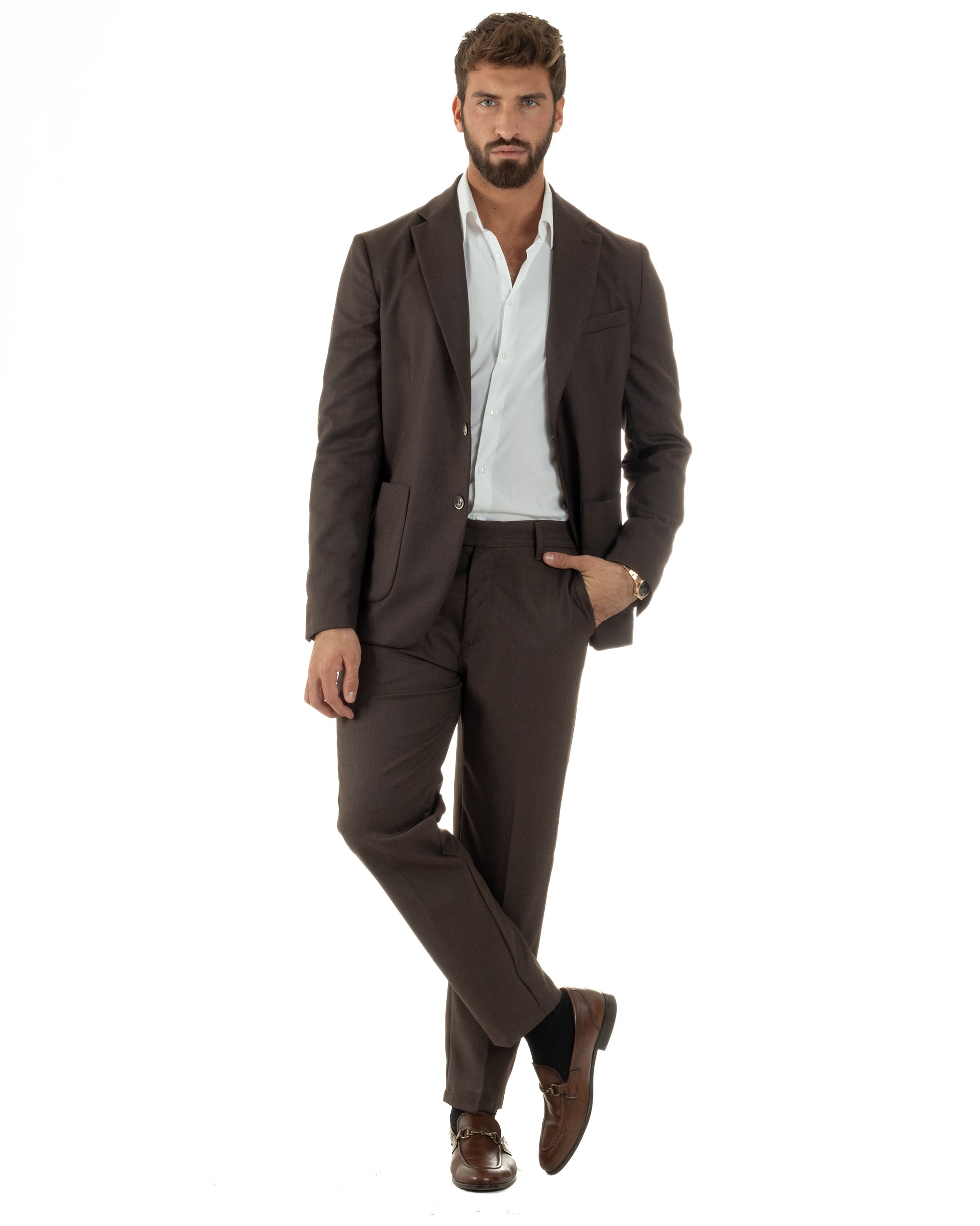 Abito Uomo Monopetto Lana Classico Sartoriale Marrone AE1199A