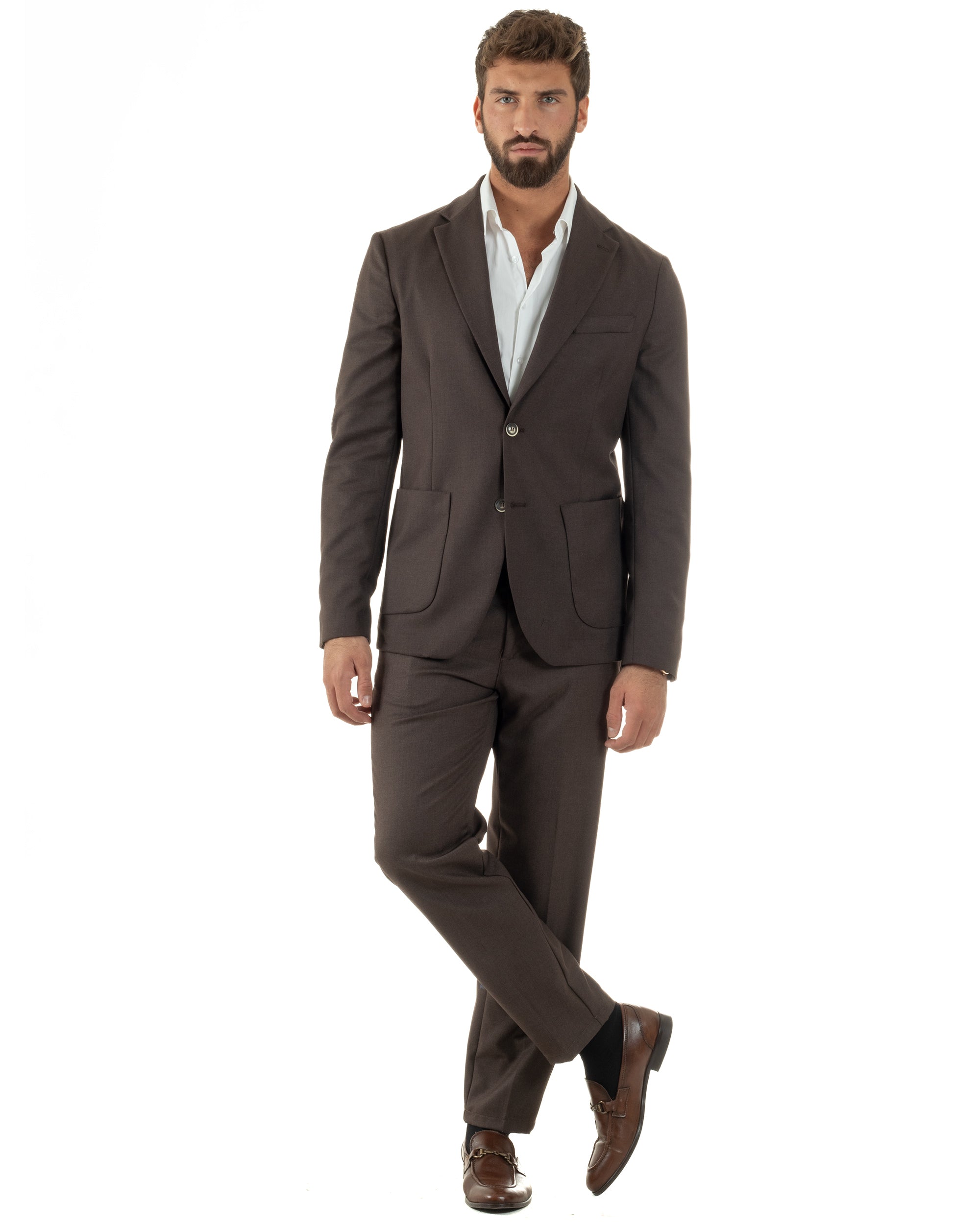 Abito Uomo Monopetto Lana Classico Sartoriale Marrone AE1199A