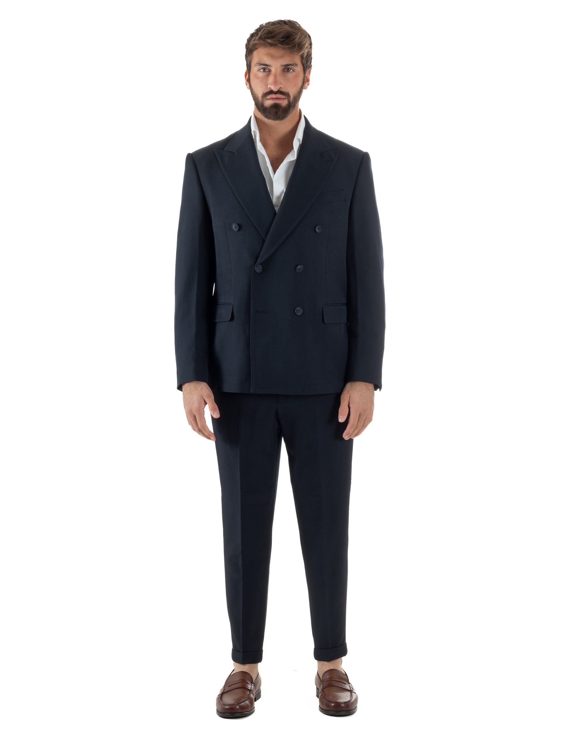 Abito Uomo Doppiopetto Tinta Unita Viscosa Classico Sartoriale Blu AE1200A