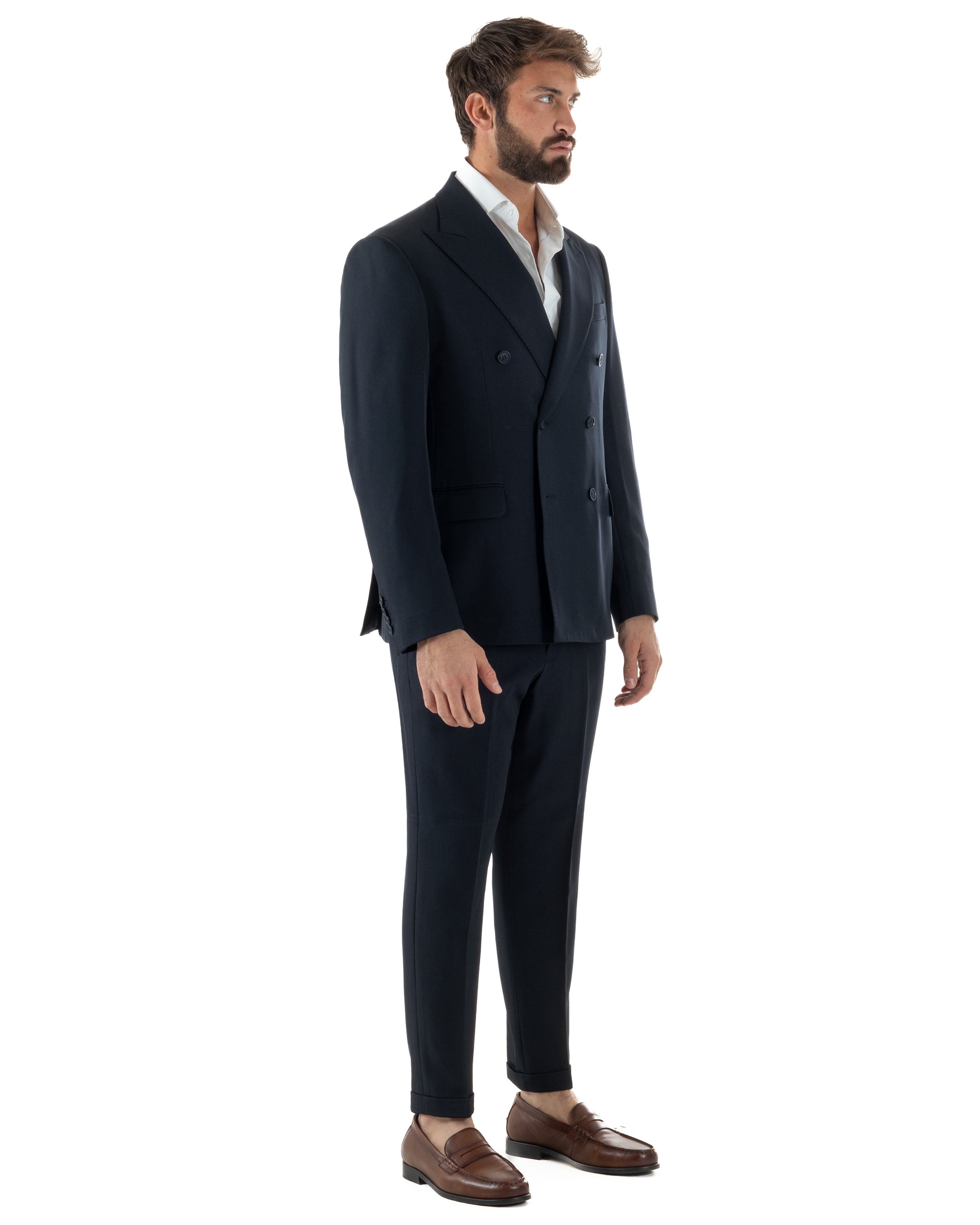 Abito Uomo Doppiopetto Tinta Unita Viscosa Classico Sartoriale Blu AE1200A