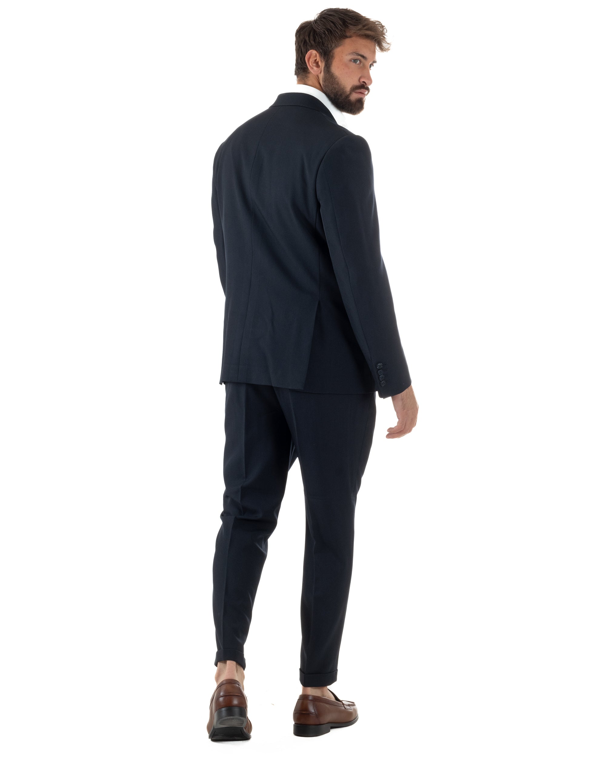 Abito Uomo Doppiopetto Tinta Unita Viscosa Classico Sartoriale Blu AE1200A