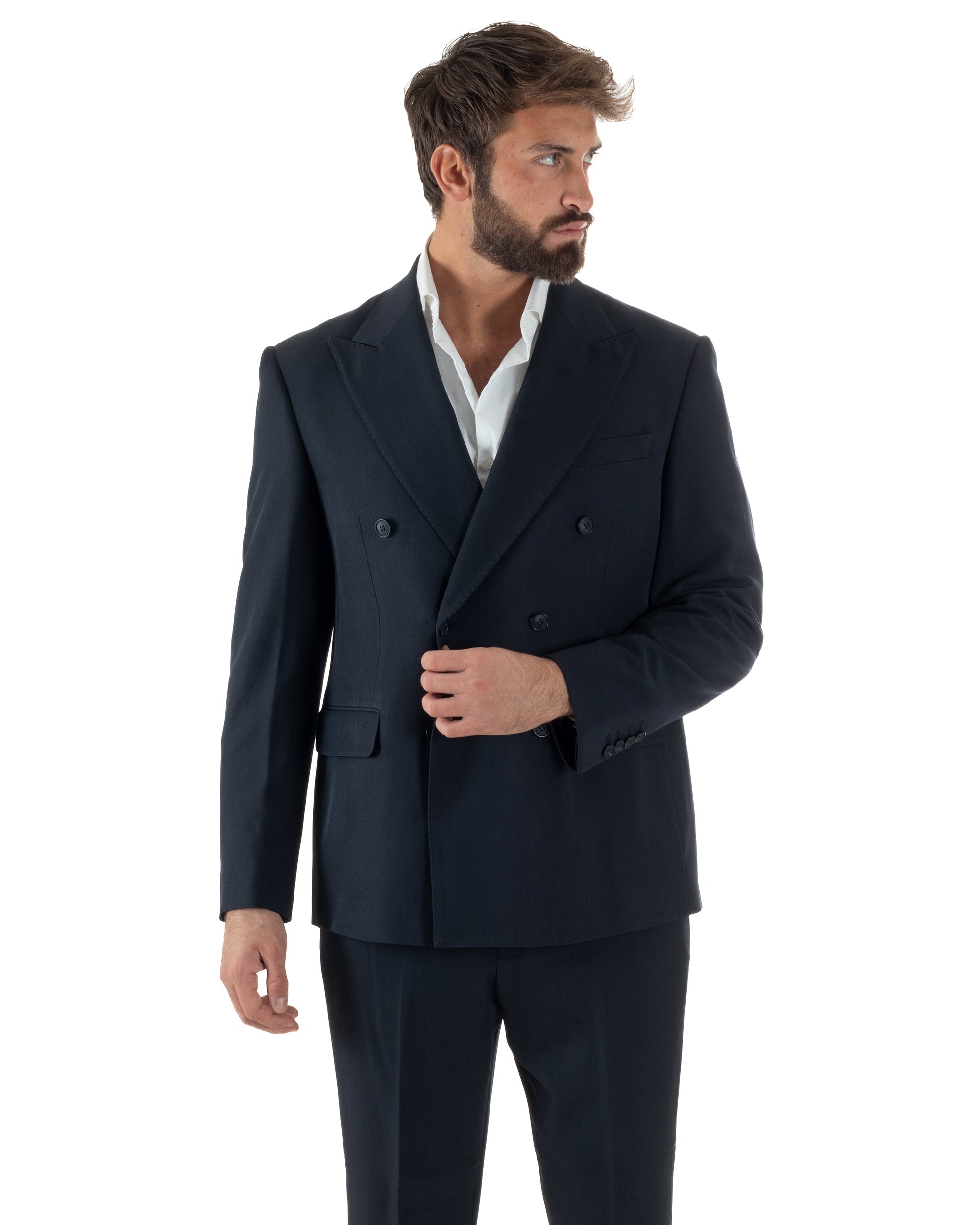 Abito Uomo Doppiopetto Tinta Unita Viscosa Classico Sartoriale Blu AE1200A