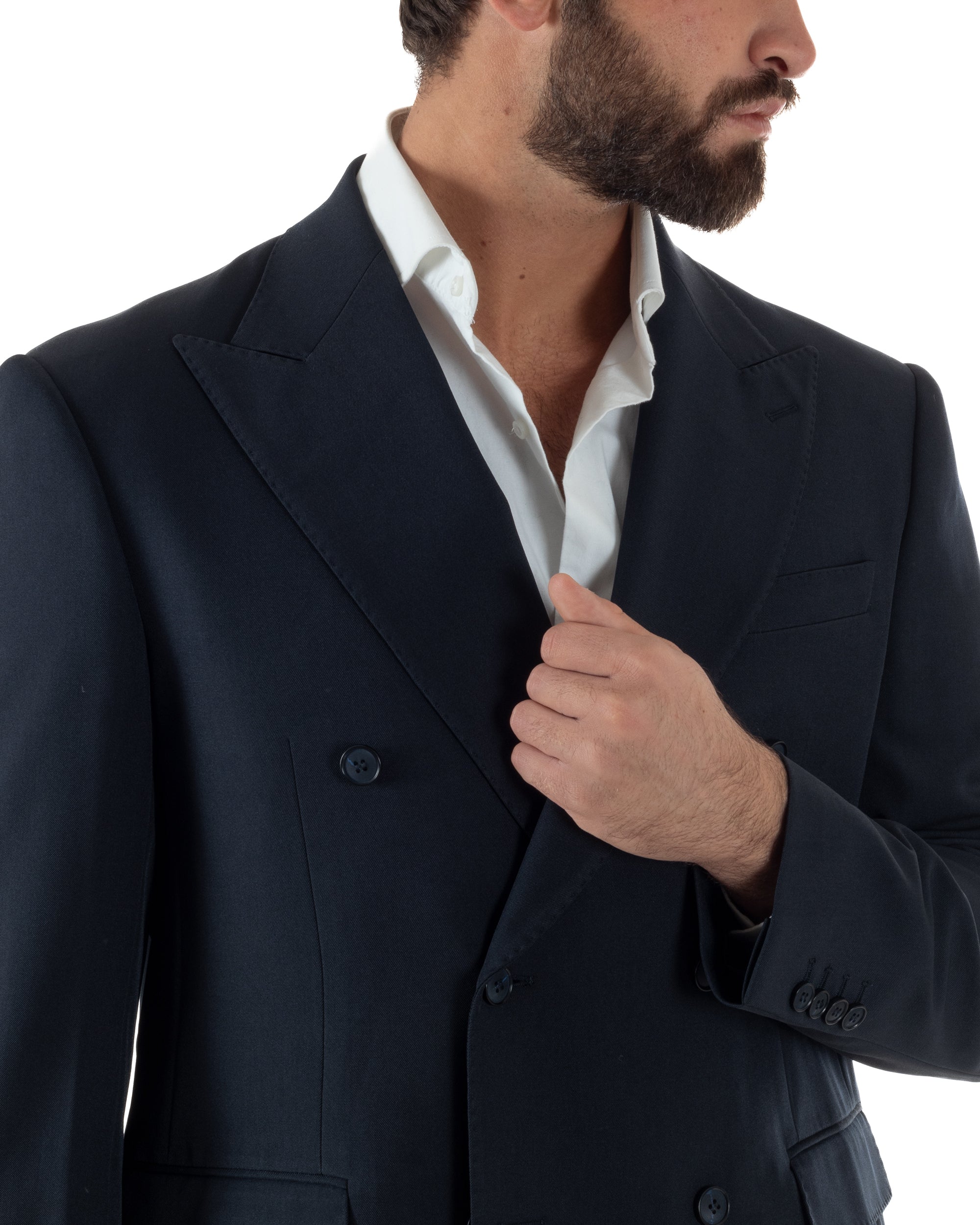 Abito Uomo Doppiopetto Tinta Unita Viscosa Classico Sartoriale Blu AE1200A