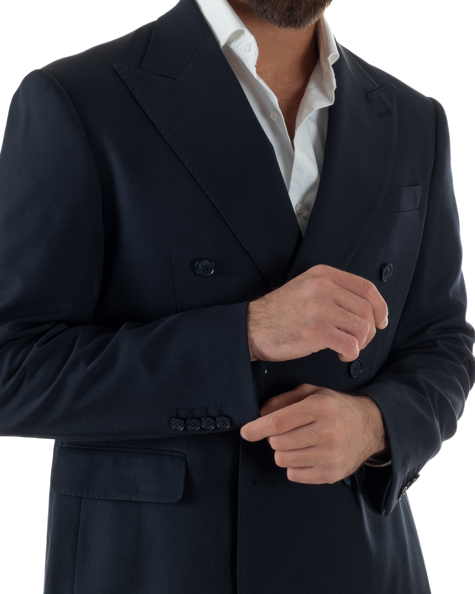 Abito Uomo Doppiopetto Tinta Unita Viscosa Classico Sartoriale Blu AE1200A