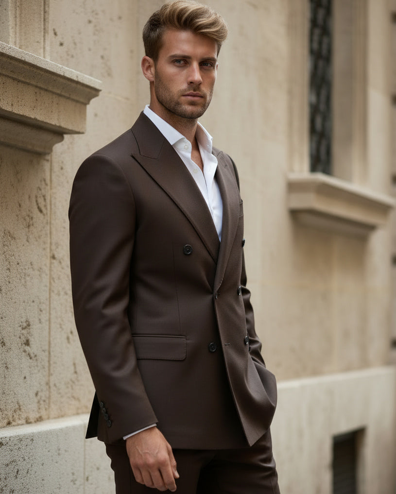 Abito Uomo Doppiopetto Viscosa Classico Sartoriale Marrone AE1201A