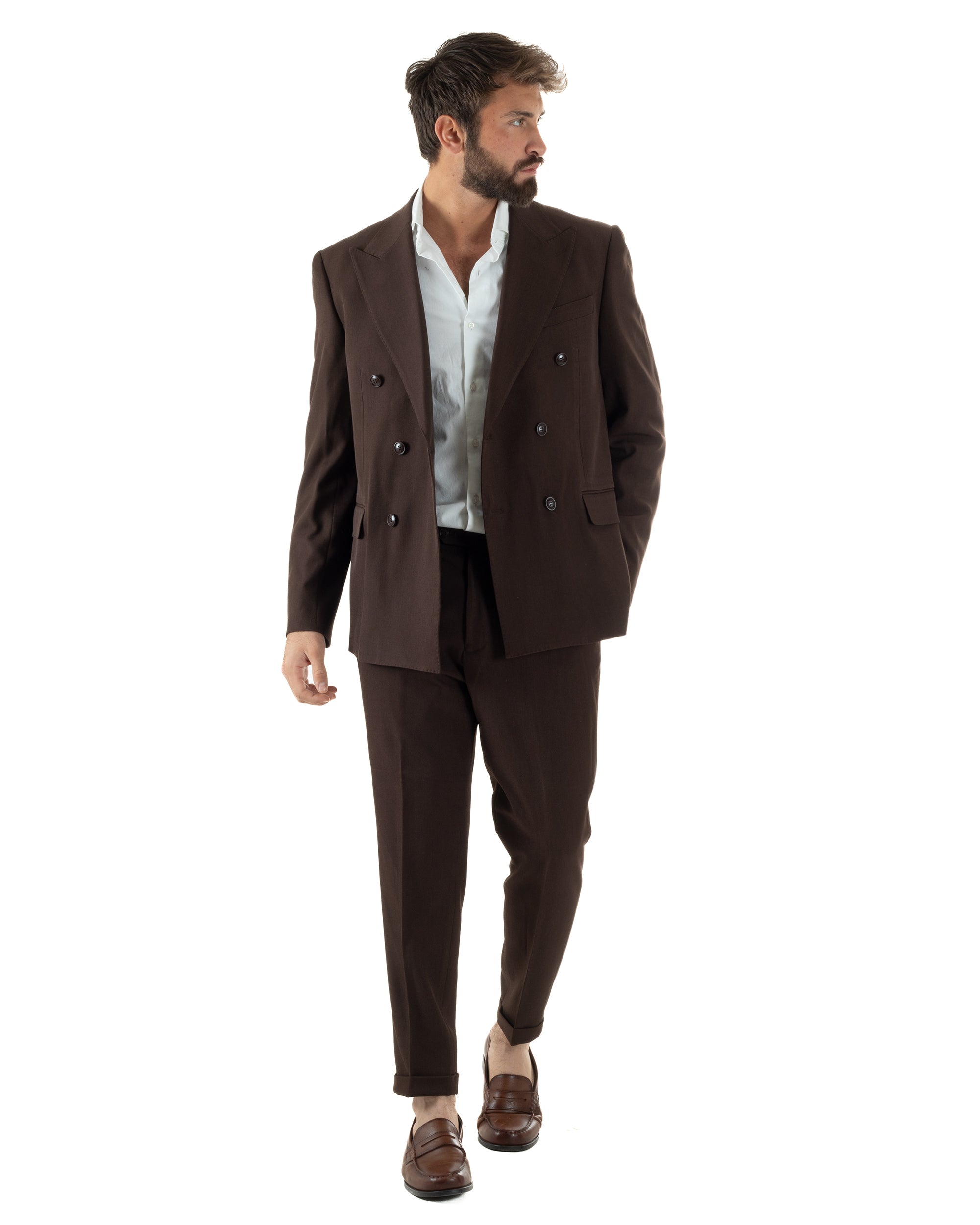 Abito Uomo Doppiopetto Tinta Unita Viscosa Classico Sartoriale Marrone AE1201A