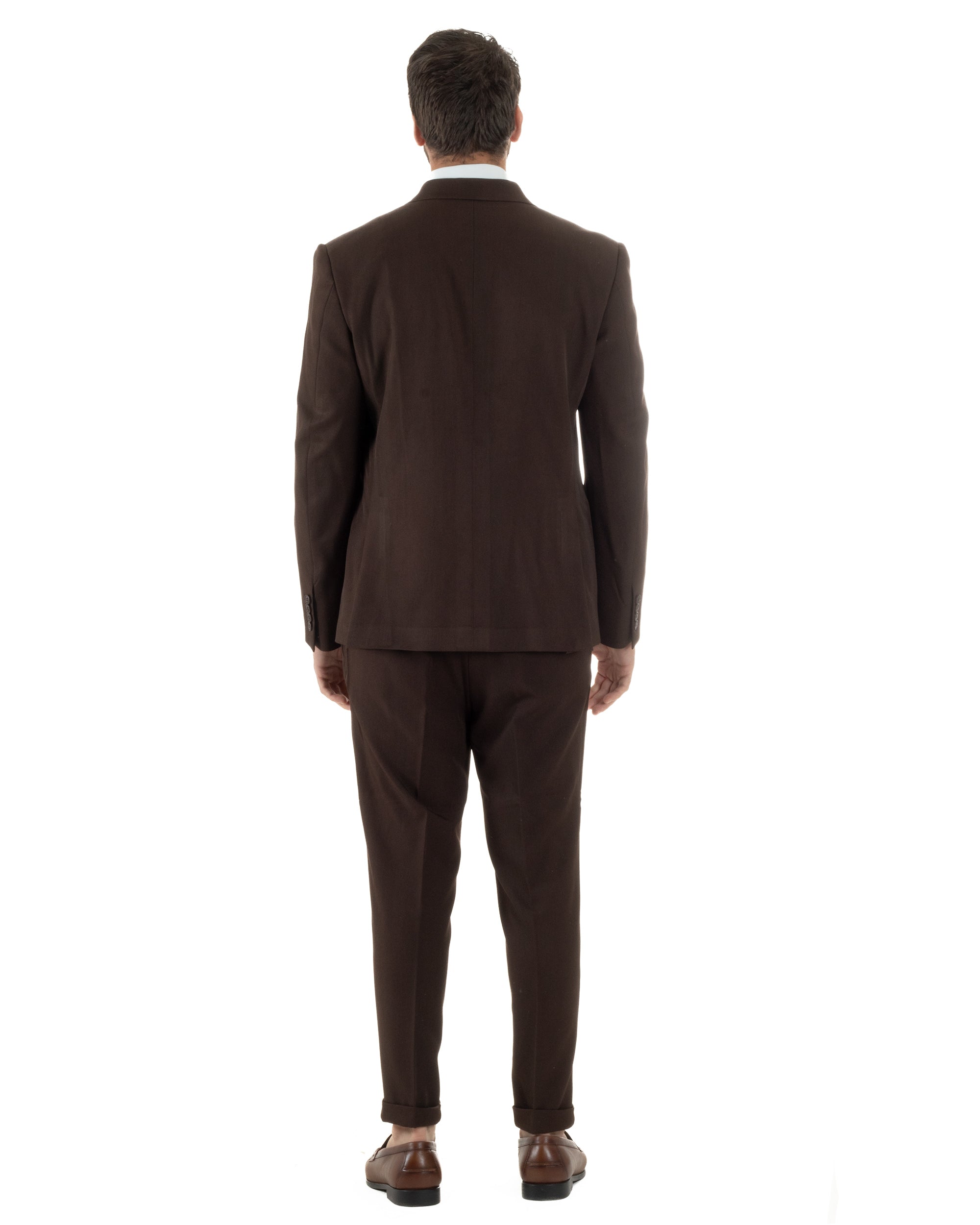 Abito Uomo Doppiopetto Tinta Unita Viscosa Classico Sartoriale Marrone AE1201A