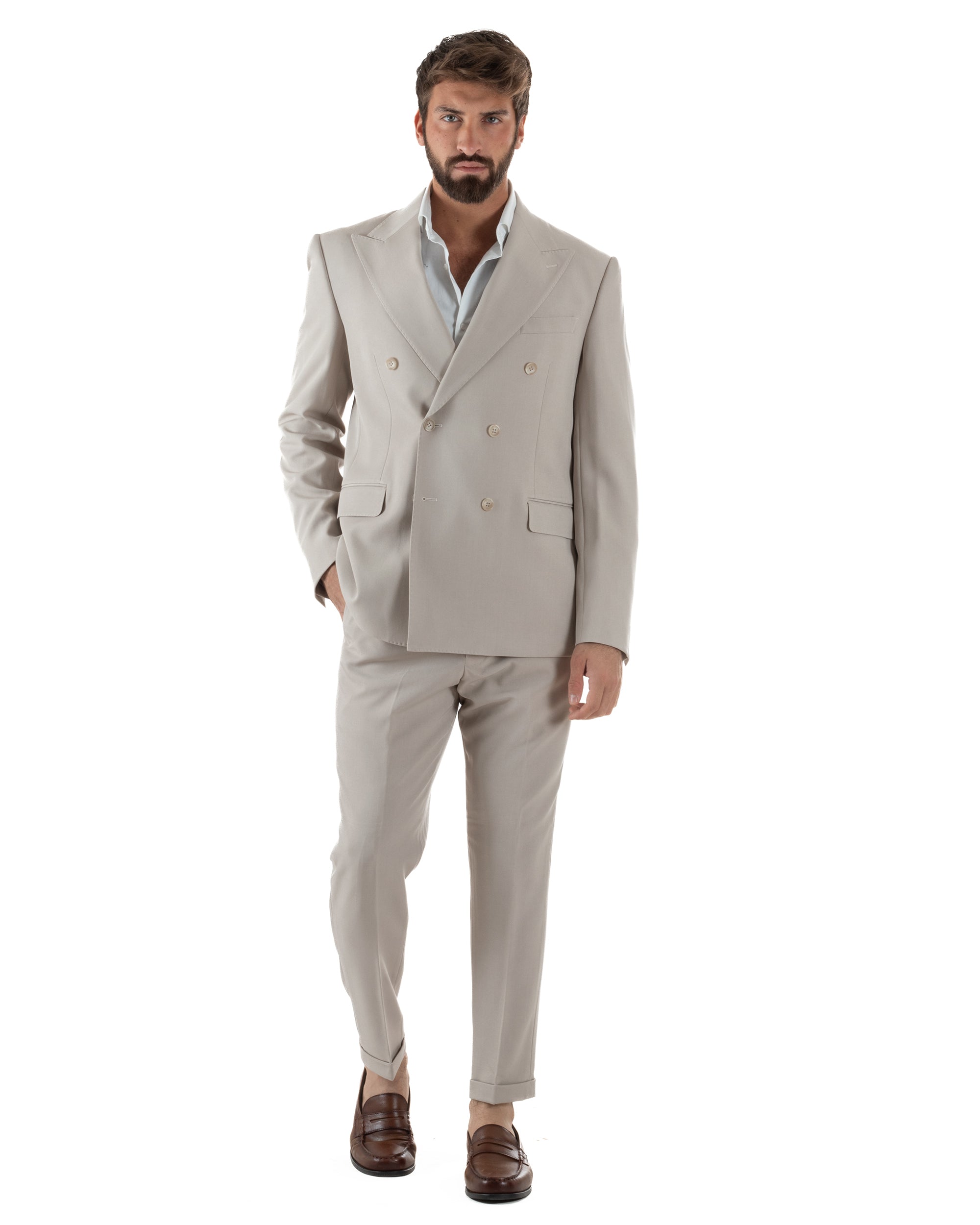 Abito Uomo Doppiopetto Tinta Unita Viscosa Classico Sartoriale Beige AE1202A