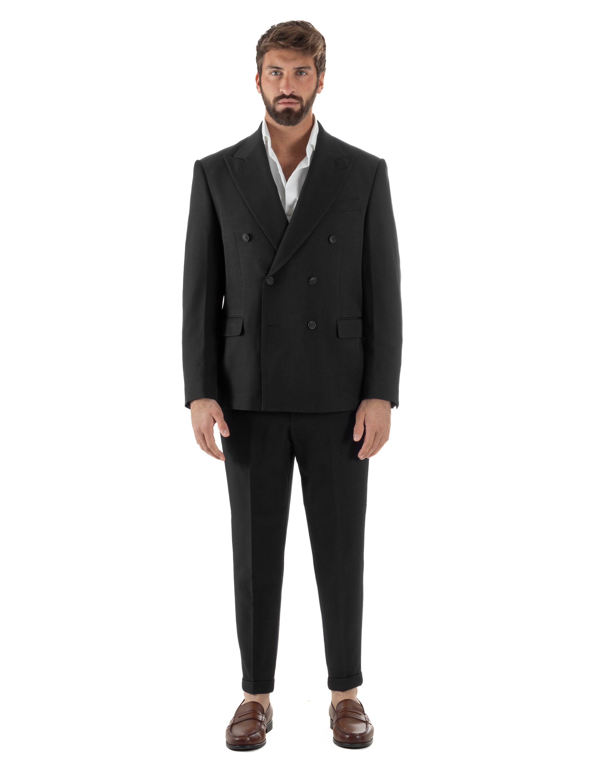 Abito Uomo Doppiopetto Tinta Unita Viscosa Classico Sartoriale Nero AE1203A