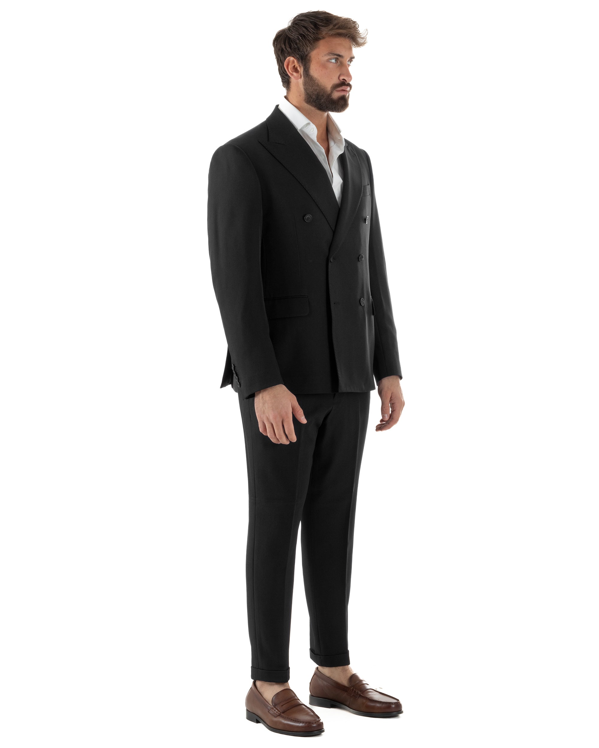Abito Uomo Doppiopetto Tinta Unita Viscosa Classico Sartoriale Nero AE1203A