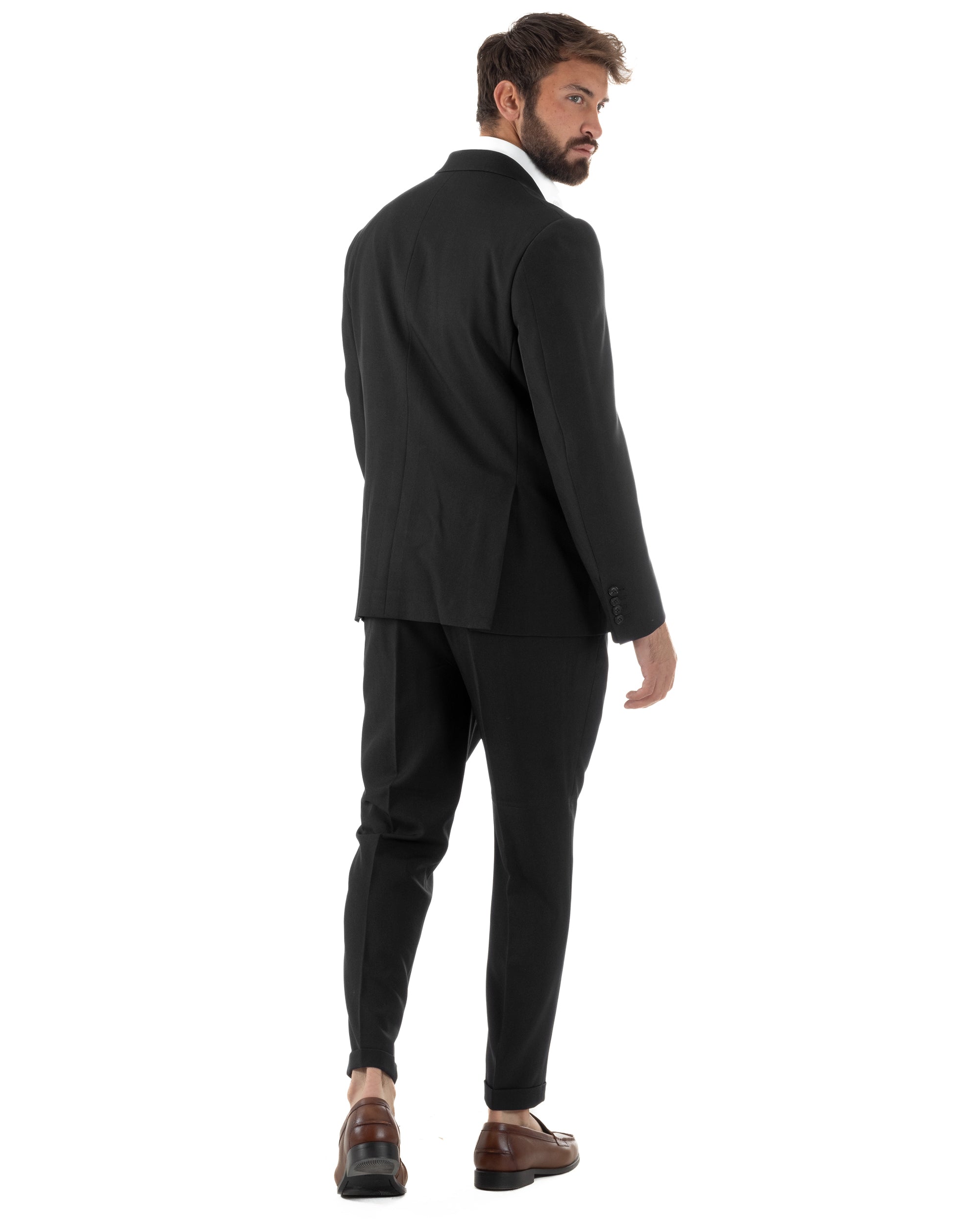 Abito Uomo Doppiopetto Tinta Unita Viscosa Classico Sartoriale Nero AE1203A