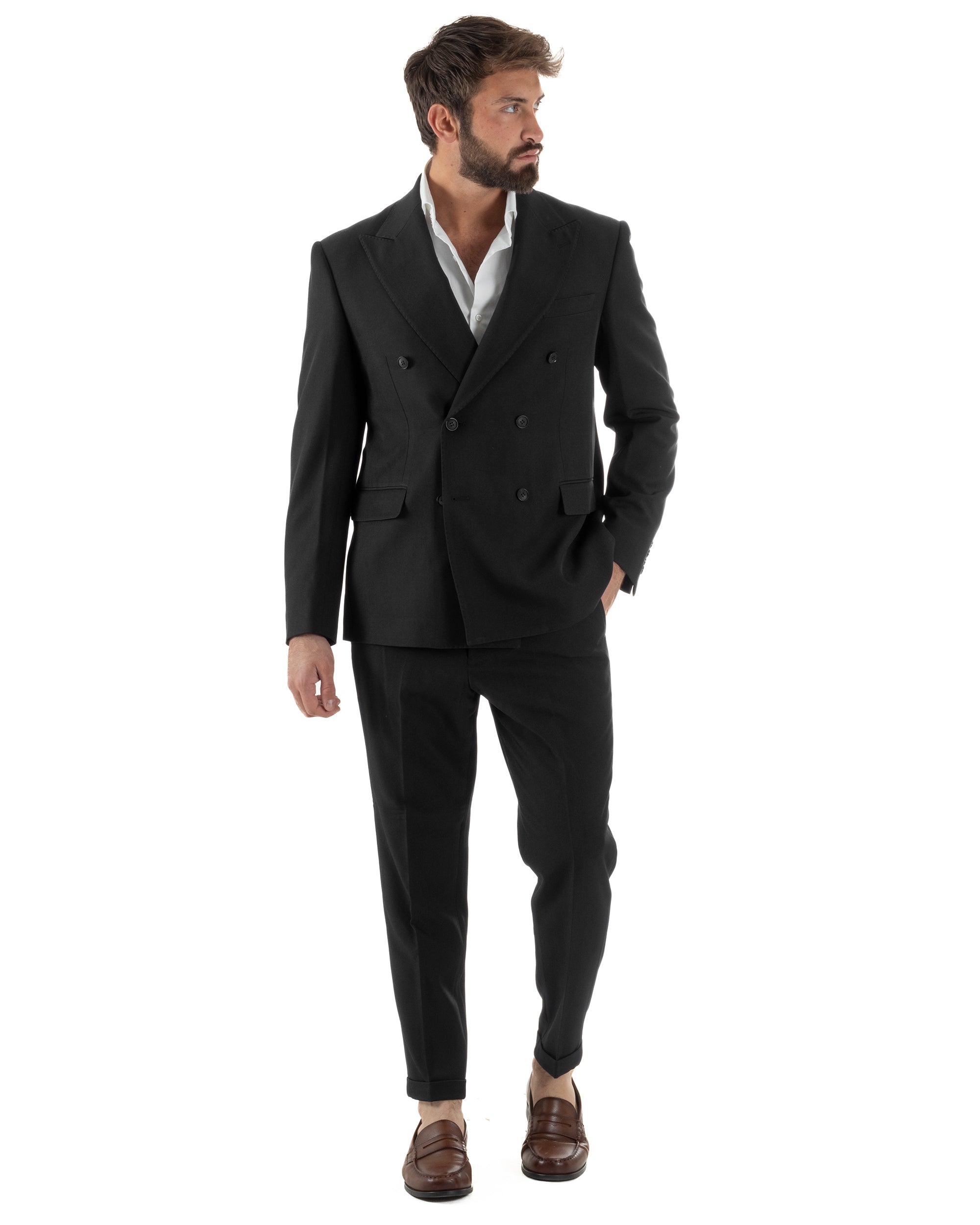 Abito Uomo Doppiopetto Tinta Unita Viscosa Classico Sartoriale Nero AE1203A