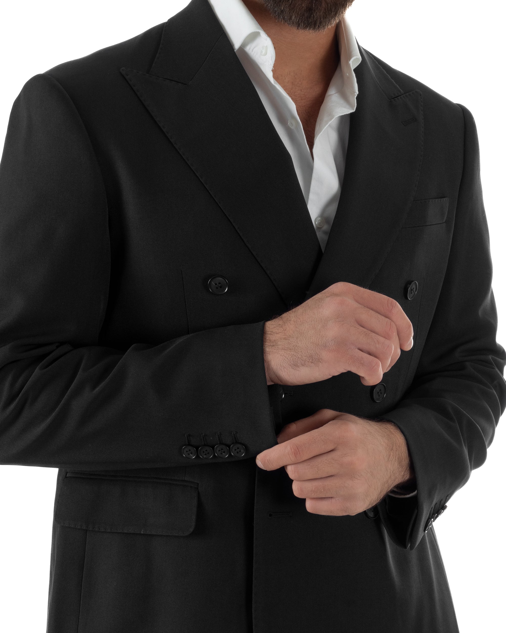 Abito Uomo Doppiopetto Tinta Unita Viscosa Classico Sartoriale Nero AE1203A