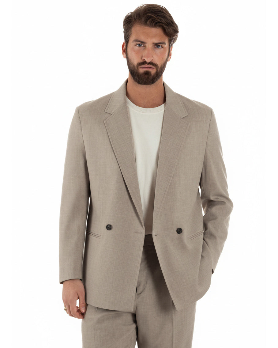 Zweireihiger Herrenanzug mit zwei Knöpfen, Oversize-Viskoseanzug und beiger Baggy-Hose GIOSAL-AE1216A